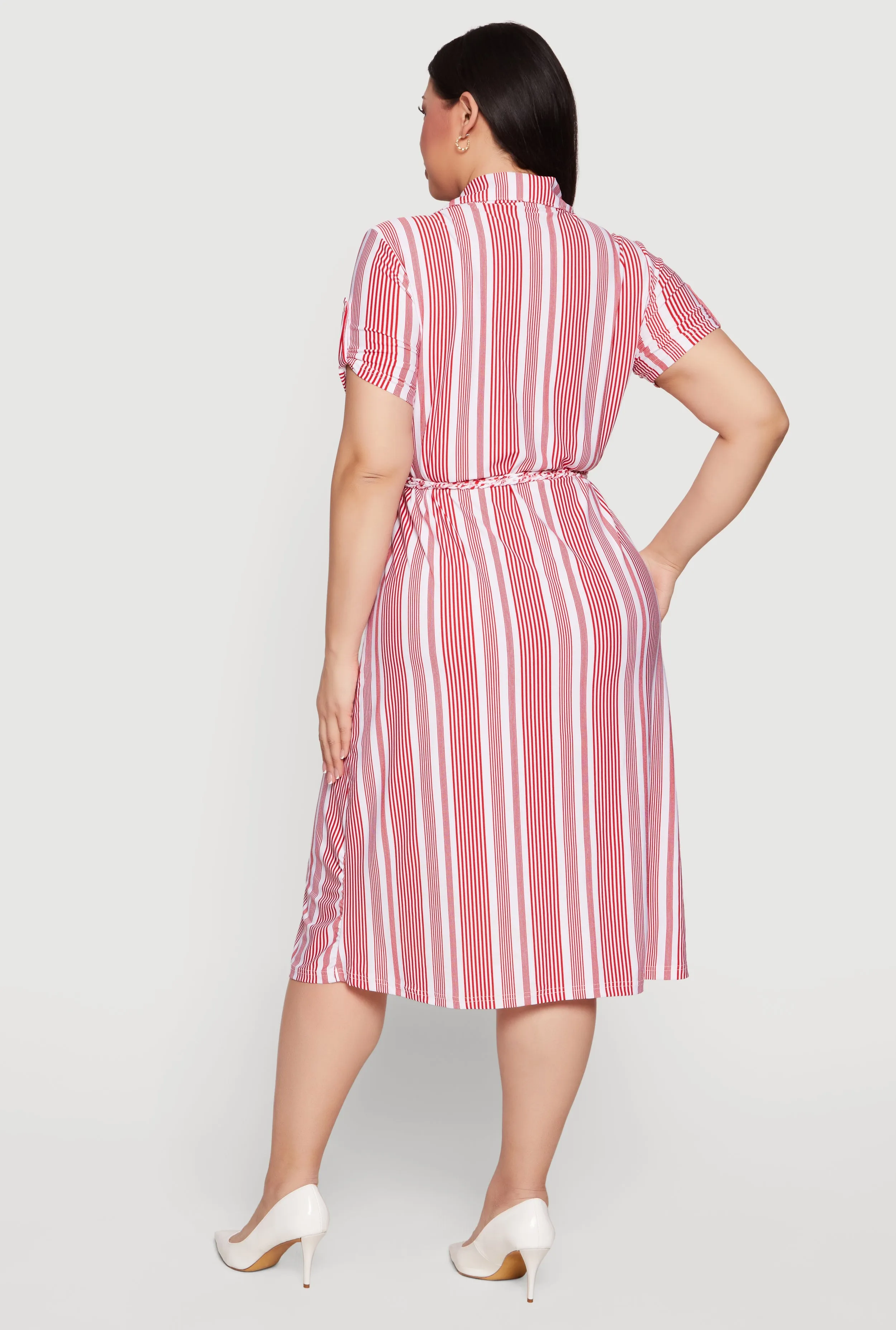 Plus Size Striped Tie Waist Belted Midi Polo Dress sold by Rainbow product image thumbnail 3