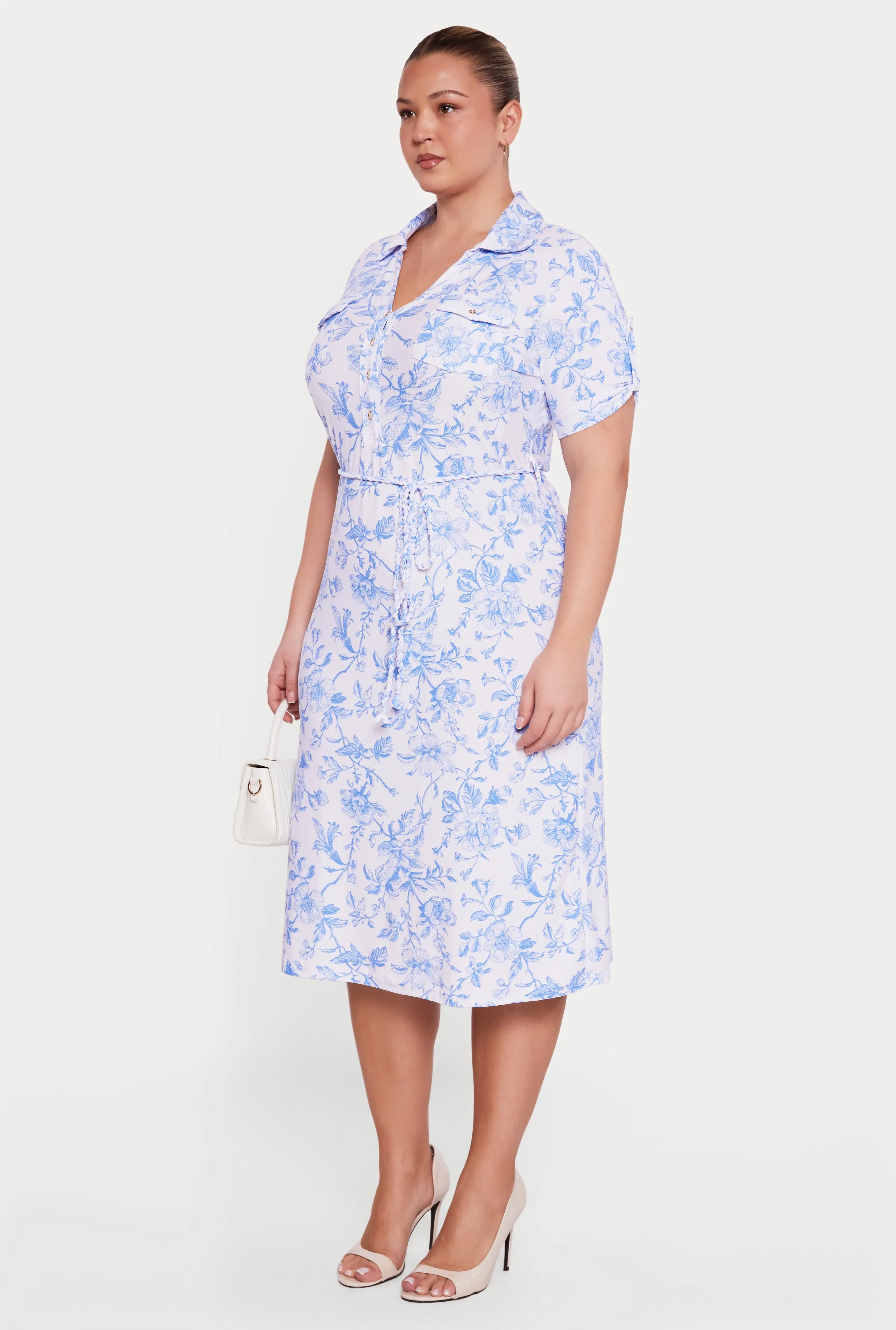 Plus Size Floral Print Tie Waist Belted Polo Dress sold by Rainbow product image thumbnail 2
