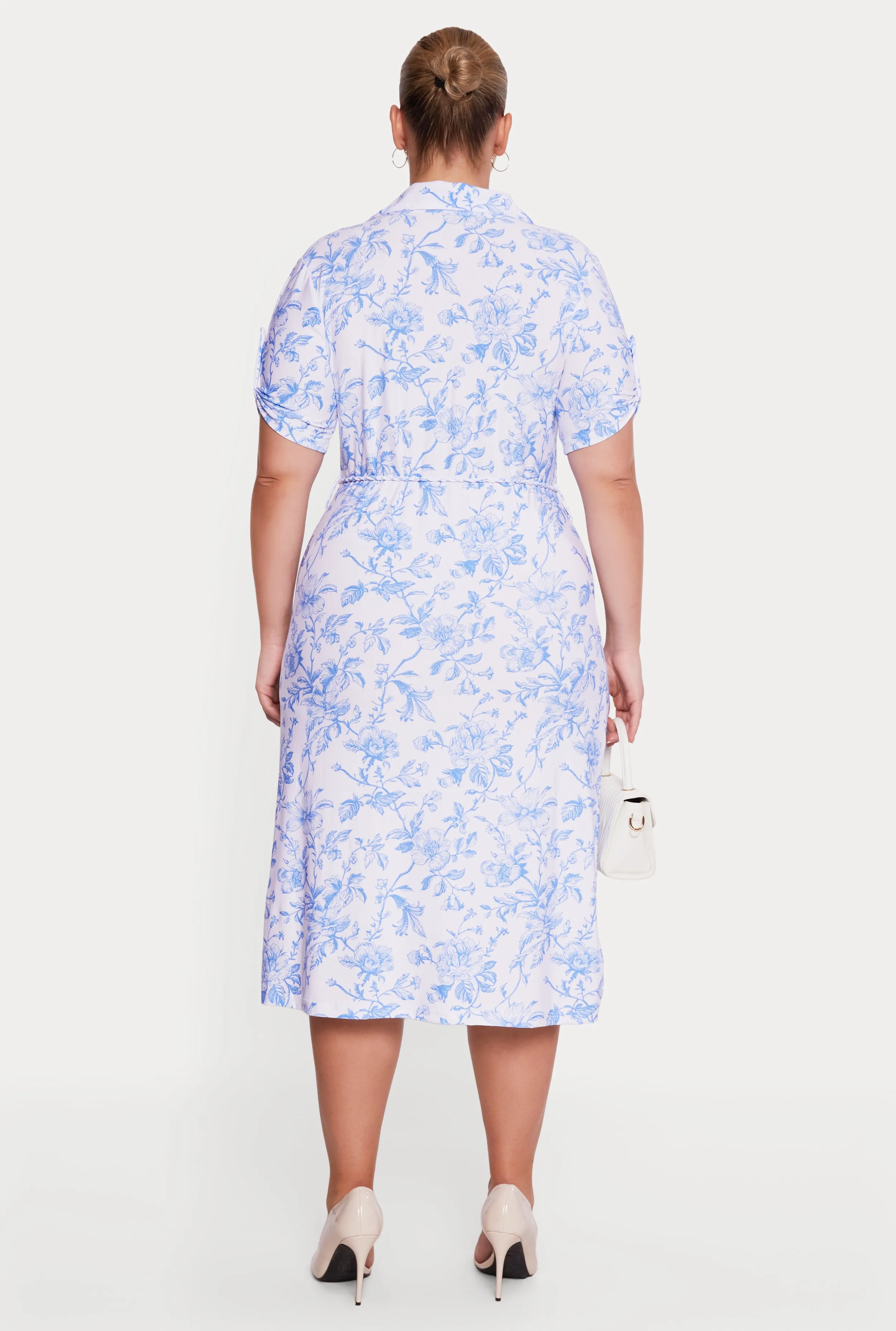 Plus Size Floral Print Tie Waist Belted Polo Dress sold by Rainbow product image thumbnail 3