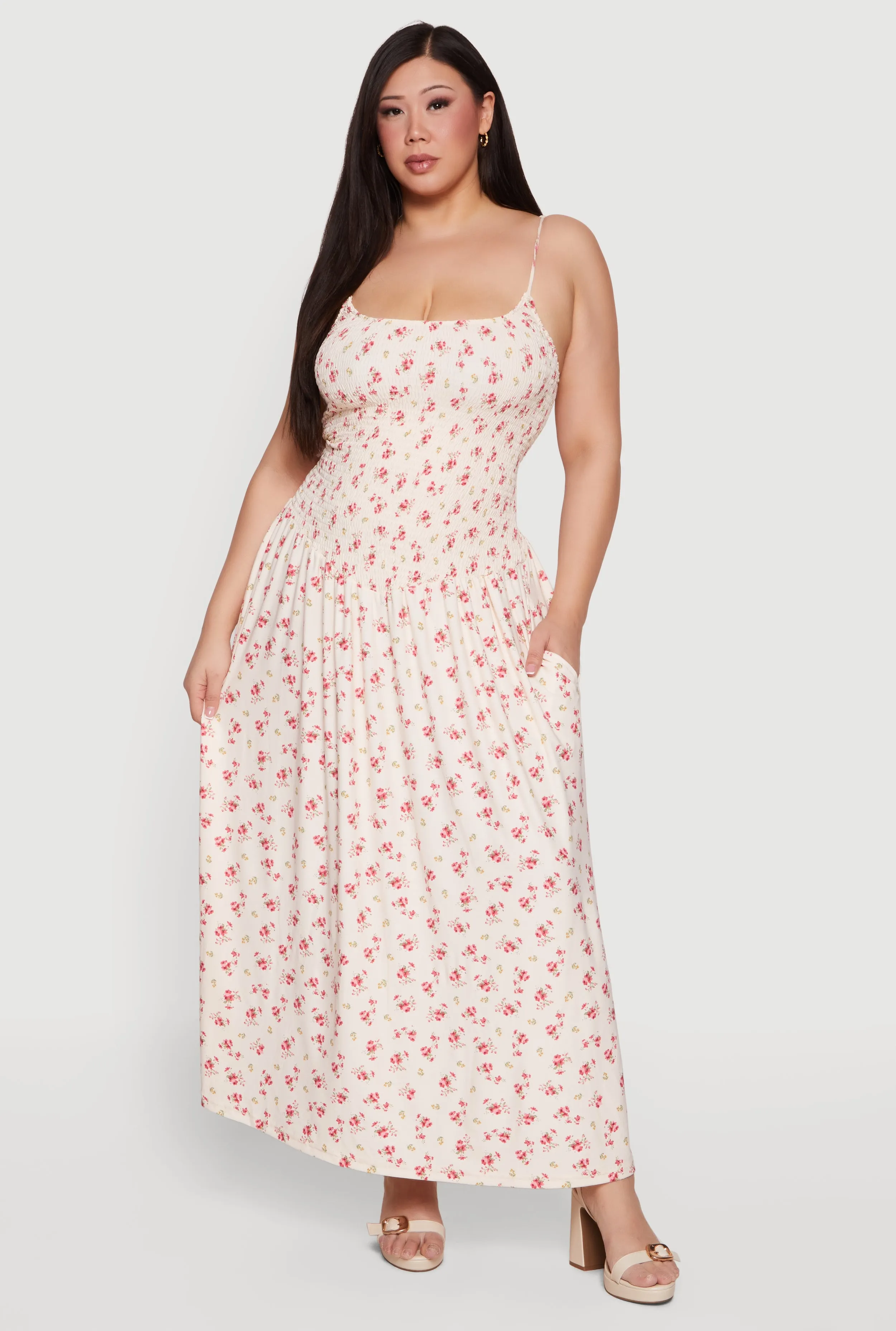 Plus Size Ditsy Floral Smocked Sundress sold by Rainbow