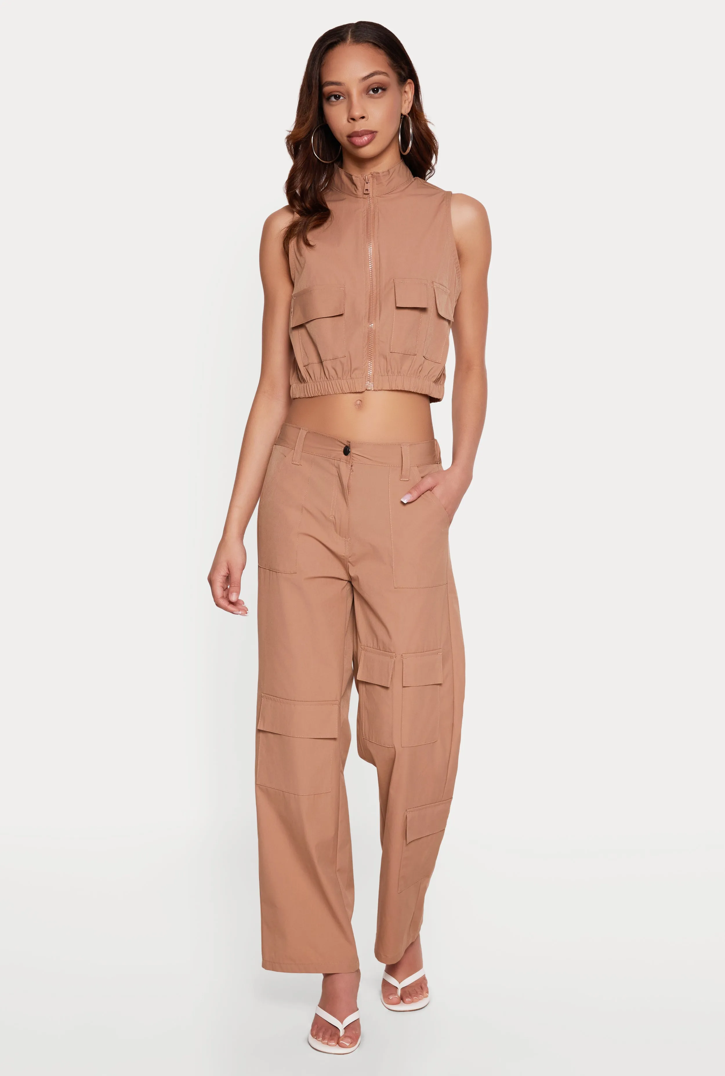 Wide Leg Cargo Pocket Pants sold by Rainbow
