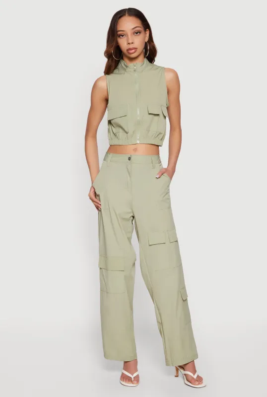 Wide Leg Cargo Pocket Pants sold by Rainbow