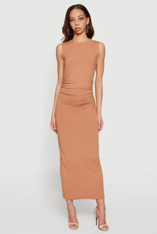 Ruched Side Boat Neck Maxi Dress made by Rainbow