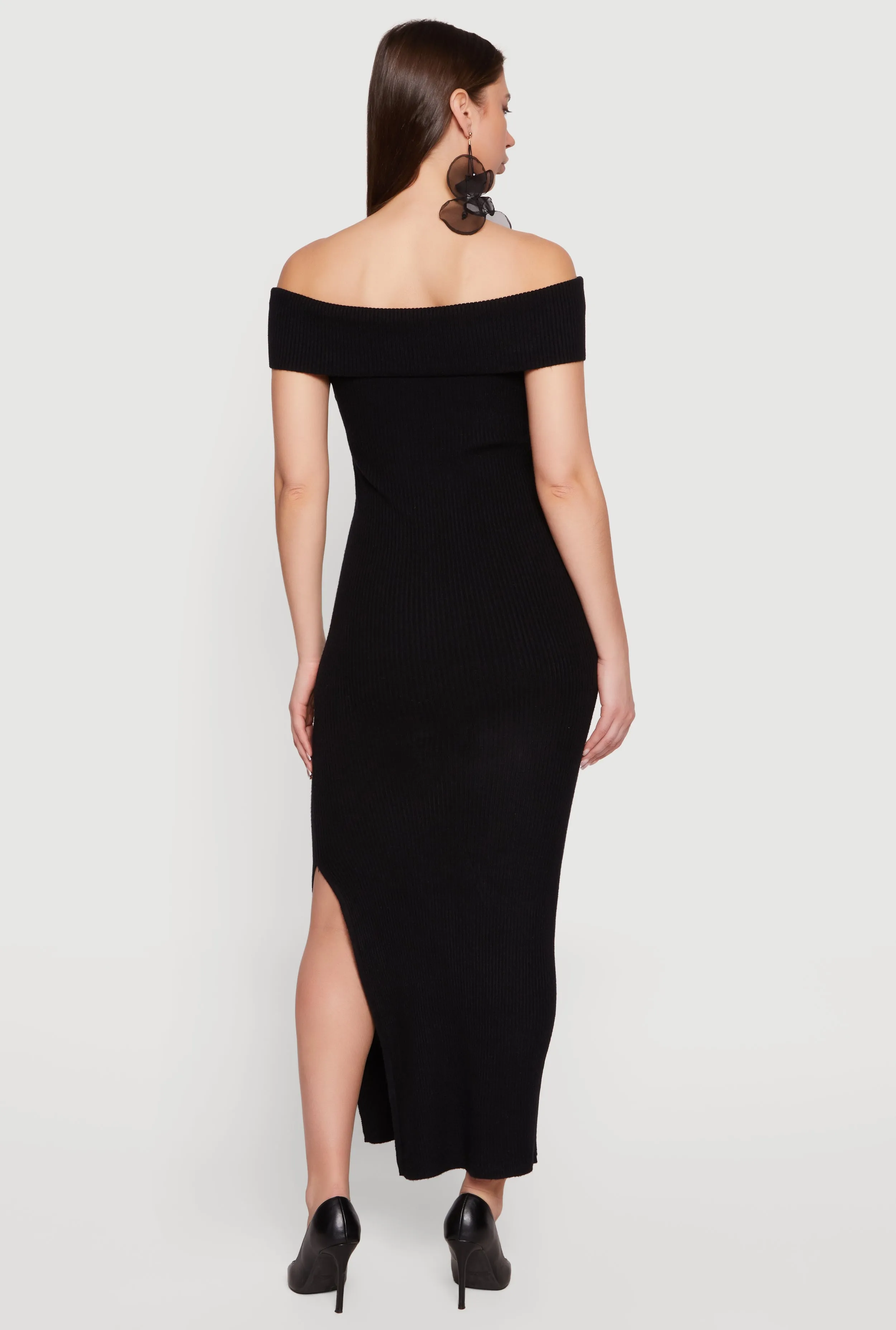Rib Knit Fold Over Off The Shoulder Side Slit Dress sold by Rainbow product image thumbnail 3