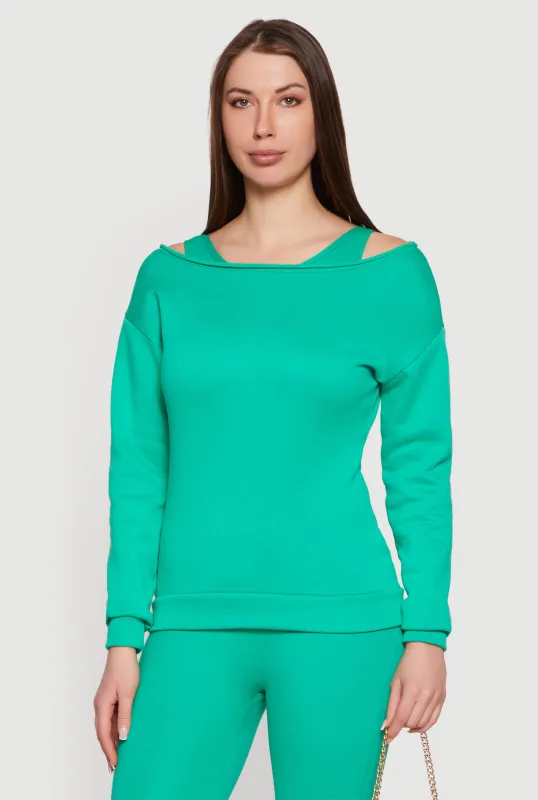 Solid Long Sleeve Boat Neck Pullover made by Rainbow