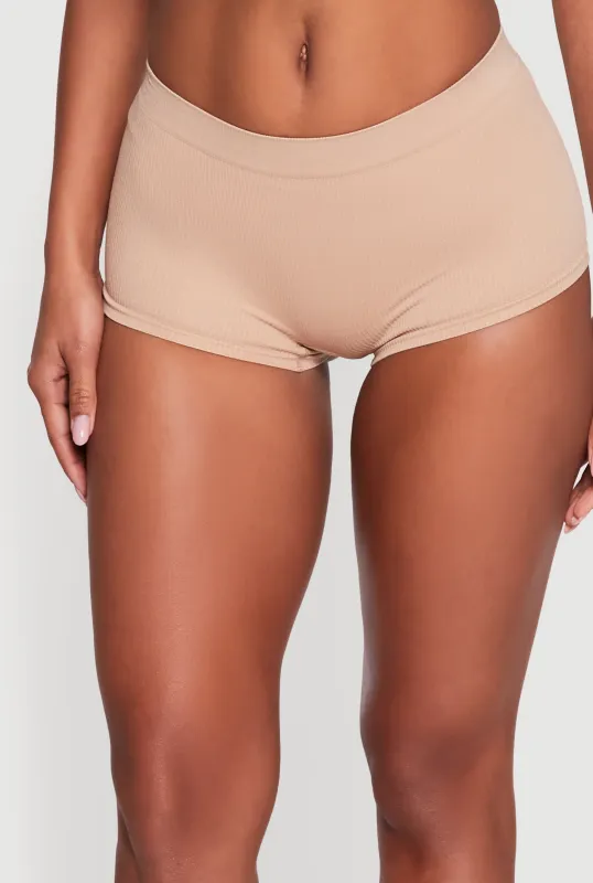 Seamless Ribbed Knit Solid Boyshort Underwear sold by Rainbow