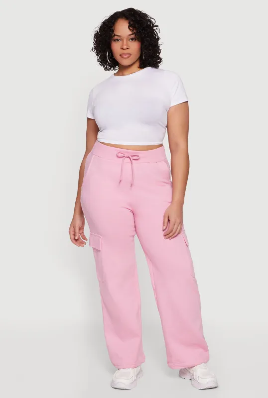 Plus Size High Waisted Cargo Pocket Fleece Sweatpants made by Rainbow