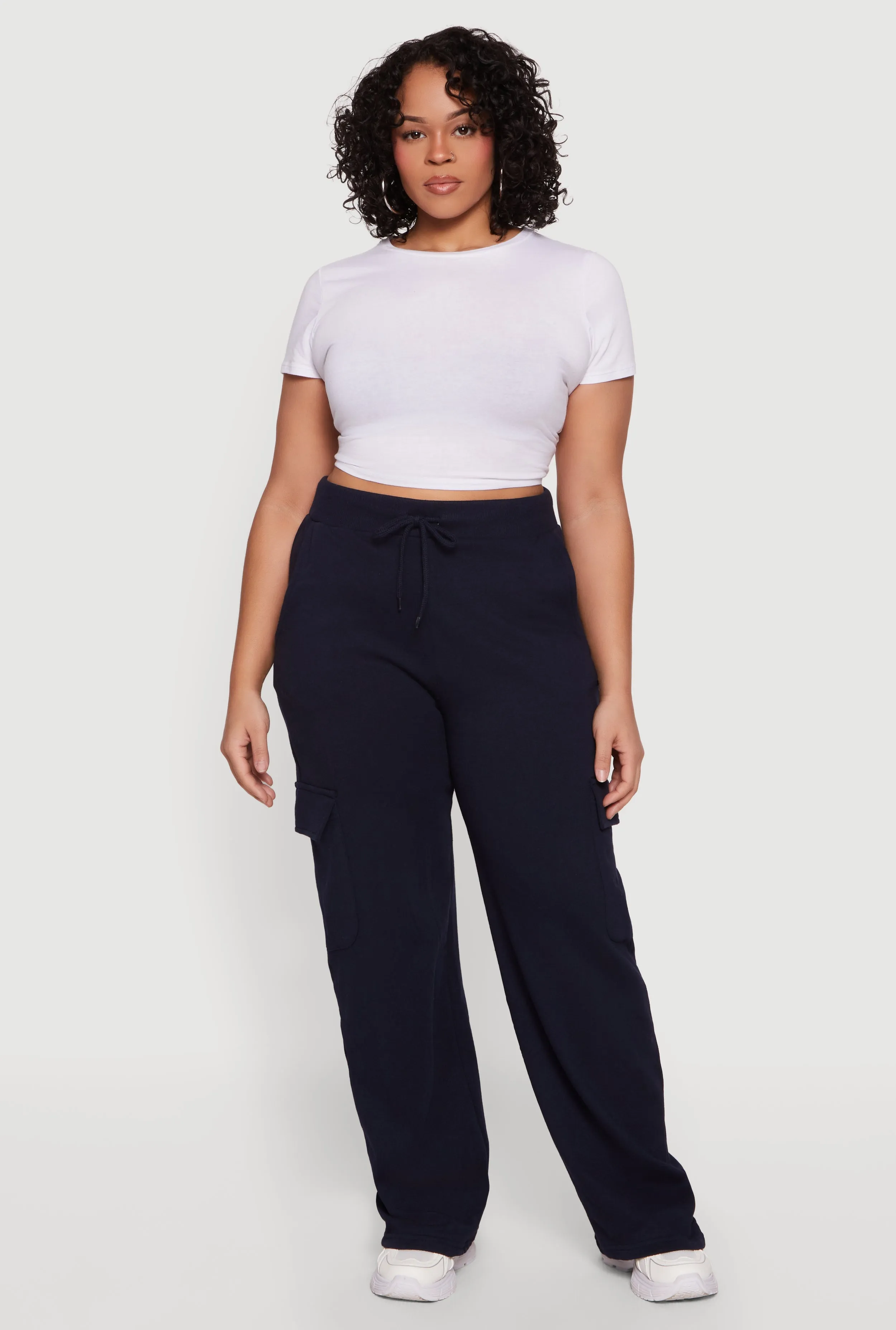 Plus Size High Waisted Cargo Pocket Fleece Sweatpants sold by Rainbow