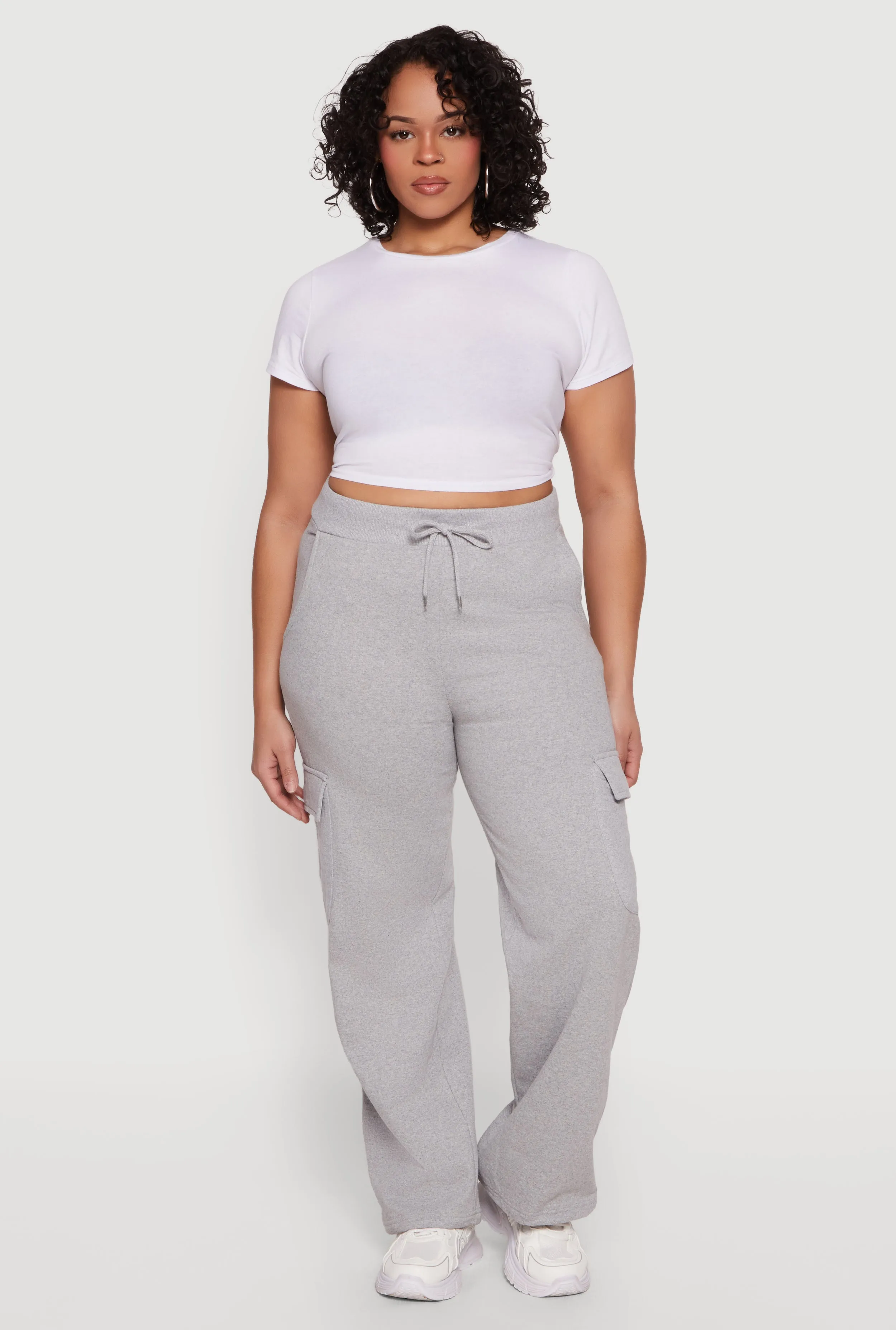 Plus Size High Waisted Cargo Pocket Fleece Sweatpants sold by Rainbow