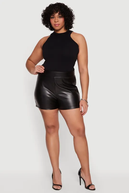 Plus Size Faux Leather High Waisted Shorts sold by Rainbow
