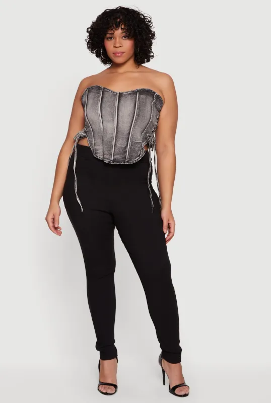 Plus Size Acid Wash Denim Corset Top sold by Rainbow