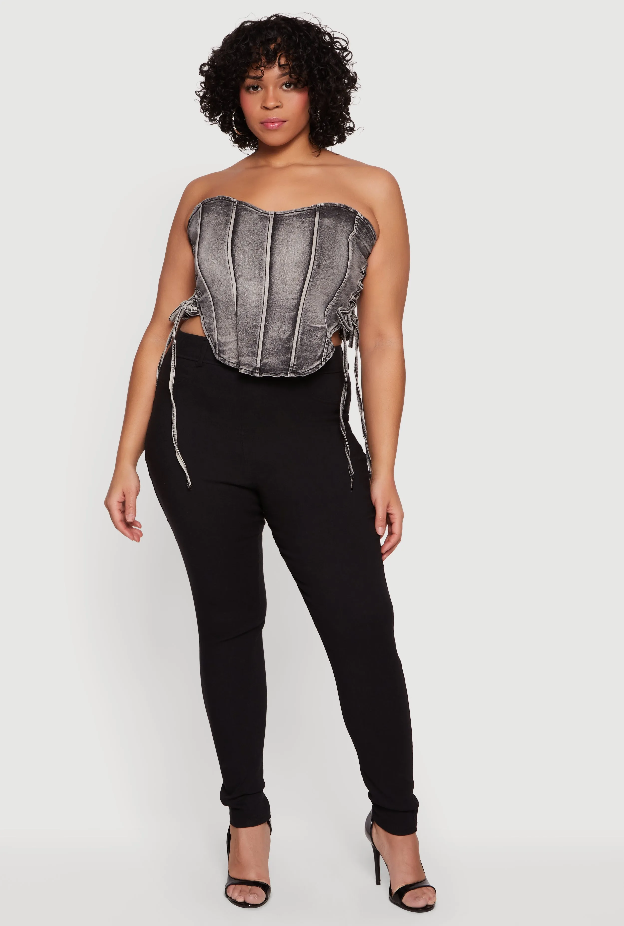 Plus Size Acid Wash Denim Corset Top sold by Rainbow