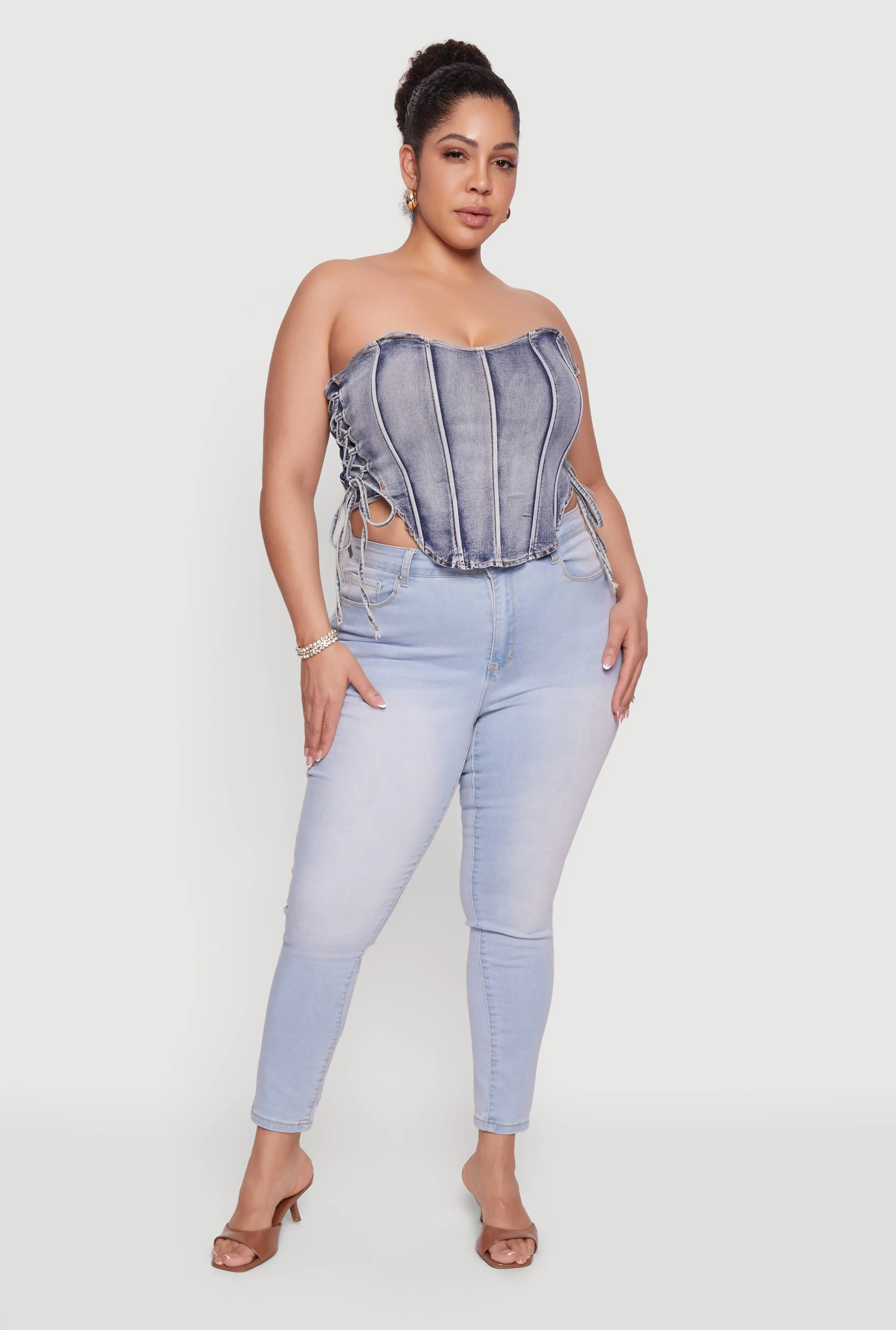 Plus Size Acid Wash Denim Corset Top sold by Rainbow product image thumbnail 2