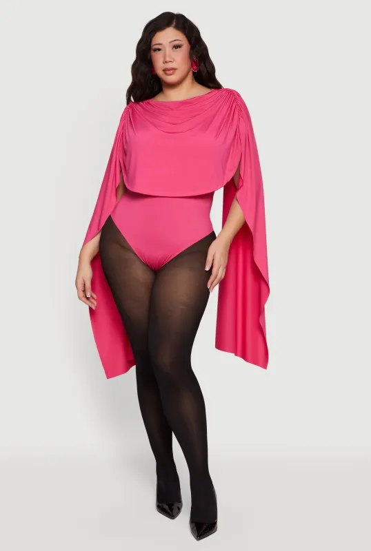 Plus Size Ruched Draped Cape Bodysuit sold by Rainbow