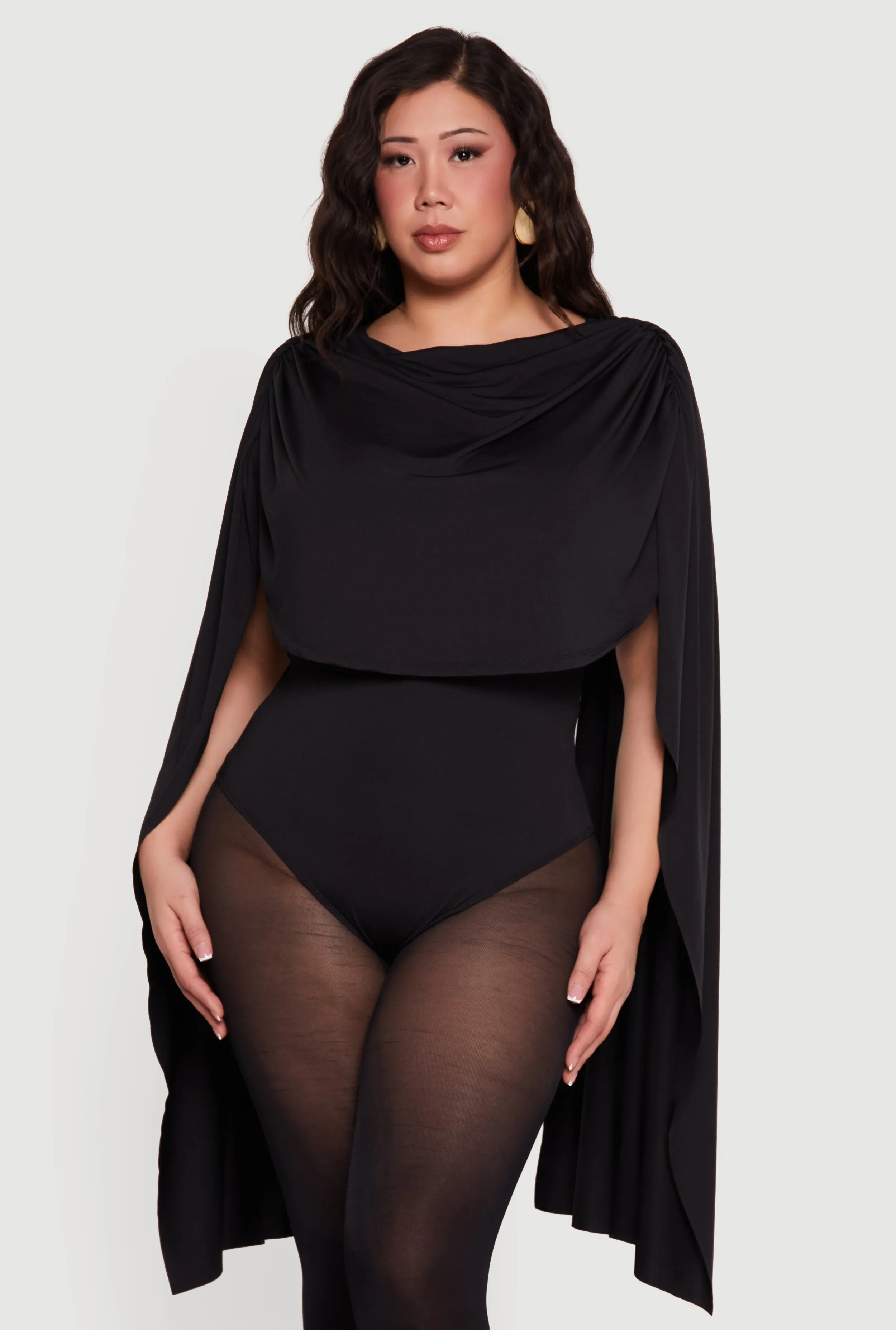 Plus Size Ruched Draped Cape Bodysuit sold by Rainbow product image thumbnail 2