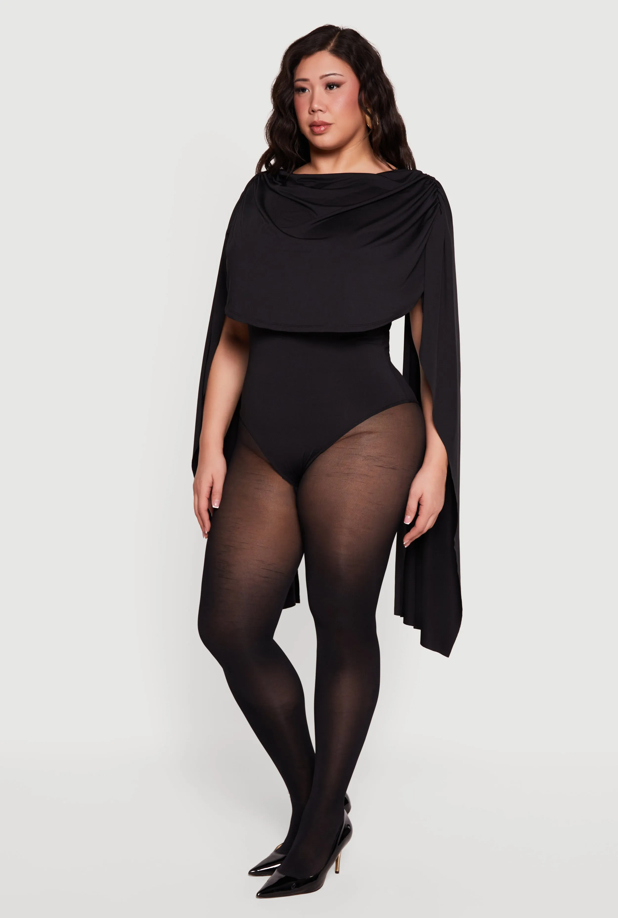 Plus Size Ruched Draped Cape Bodysuit sold by Rainbow product image thumbnail 3