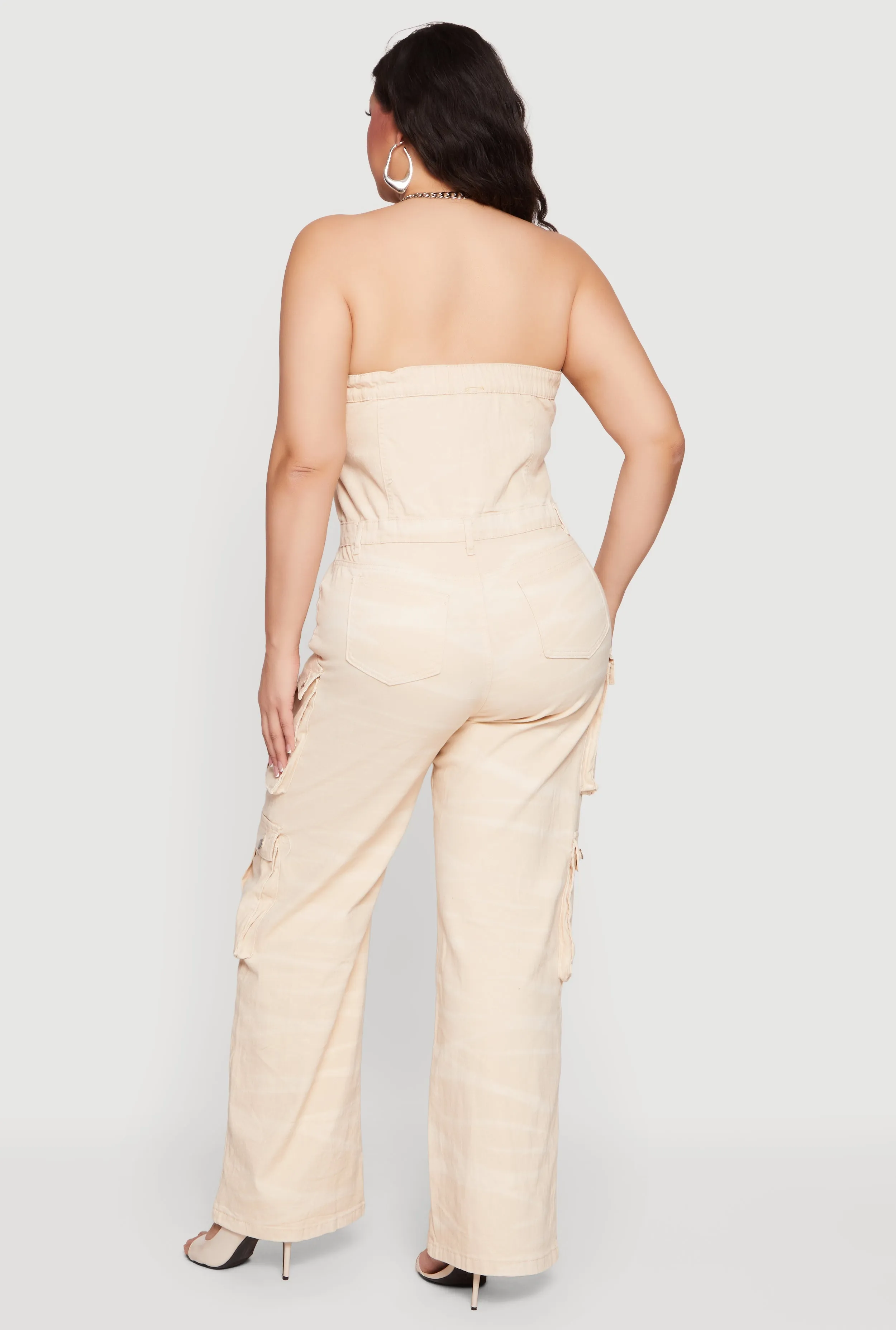Plus Size Strapless Denim Utility Cargo Jumpsuit sold by Rainbow product image thumbnail 3