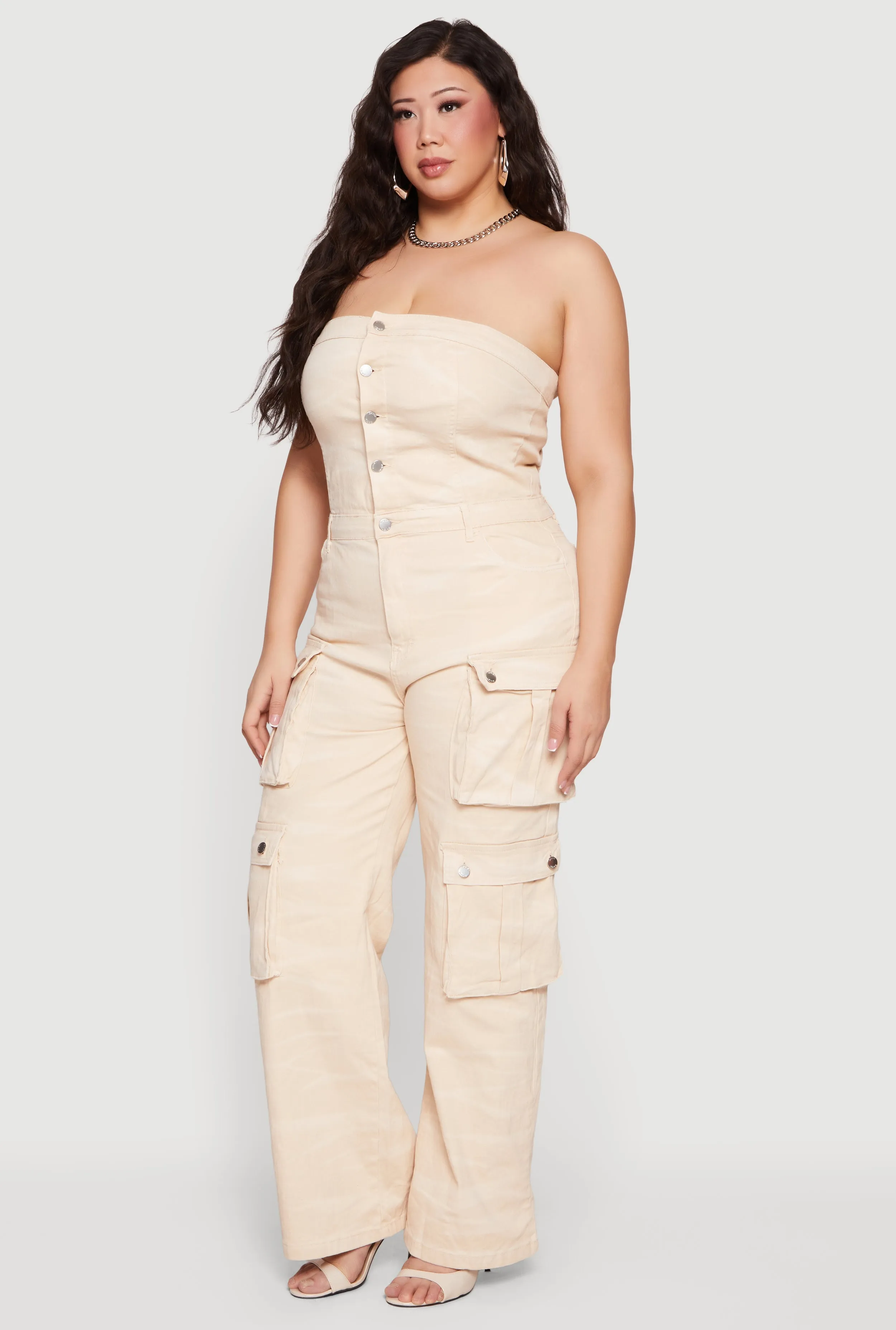 Plus Size Strapless Denim Utility Cargo Jumpsuit sold by Rainbow product image thumbnail 2