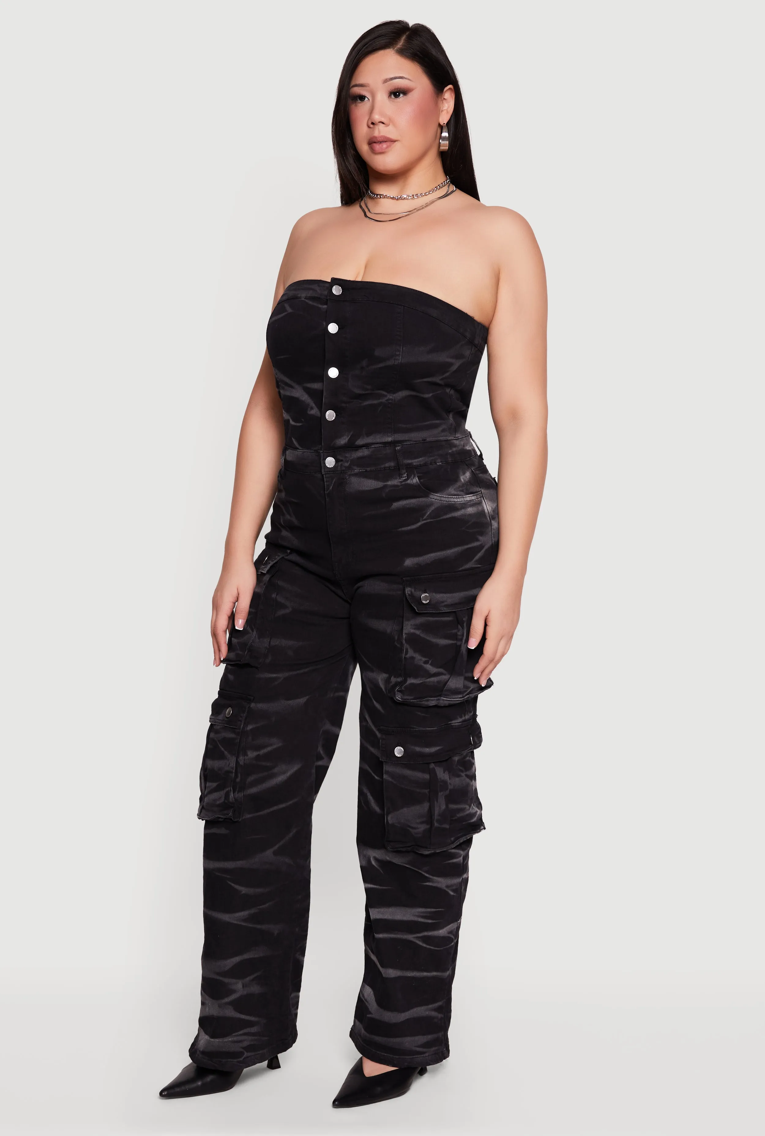 Plus Size Strapless Denim Utility Cargo Jumpsuit sold by Rainbow product image thumbnail 2