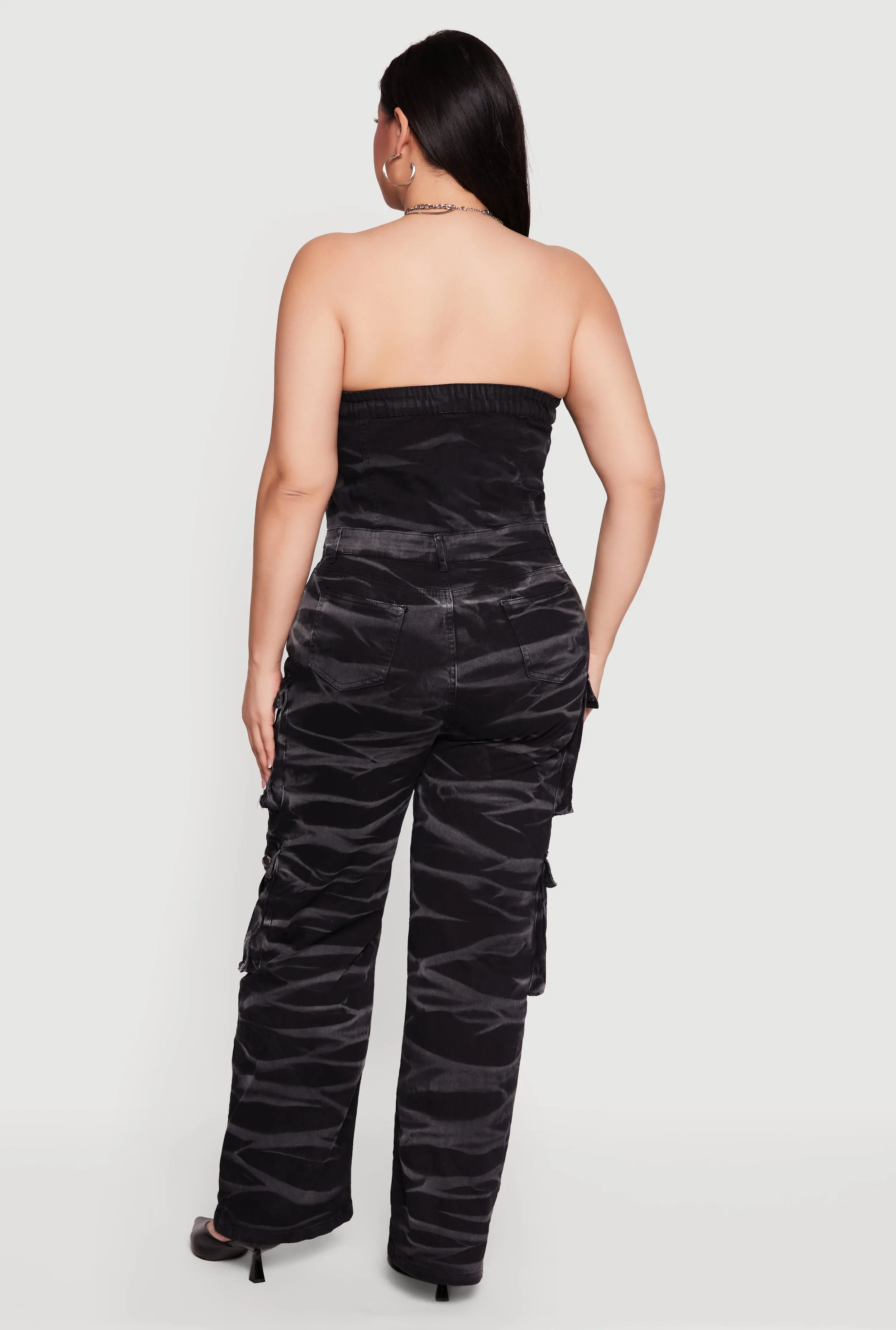 Plus Size Strapless Denim Utility Cargo Jumpsuit sold by Rainbow product image thumbnail 3