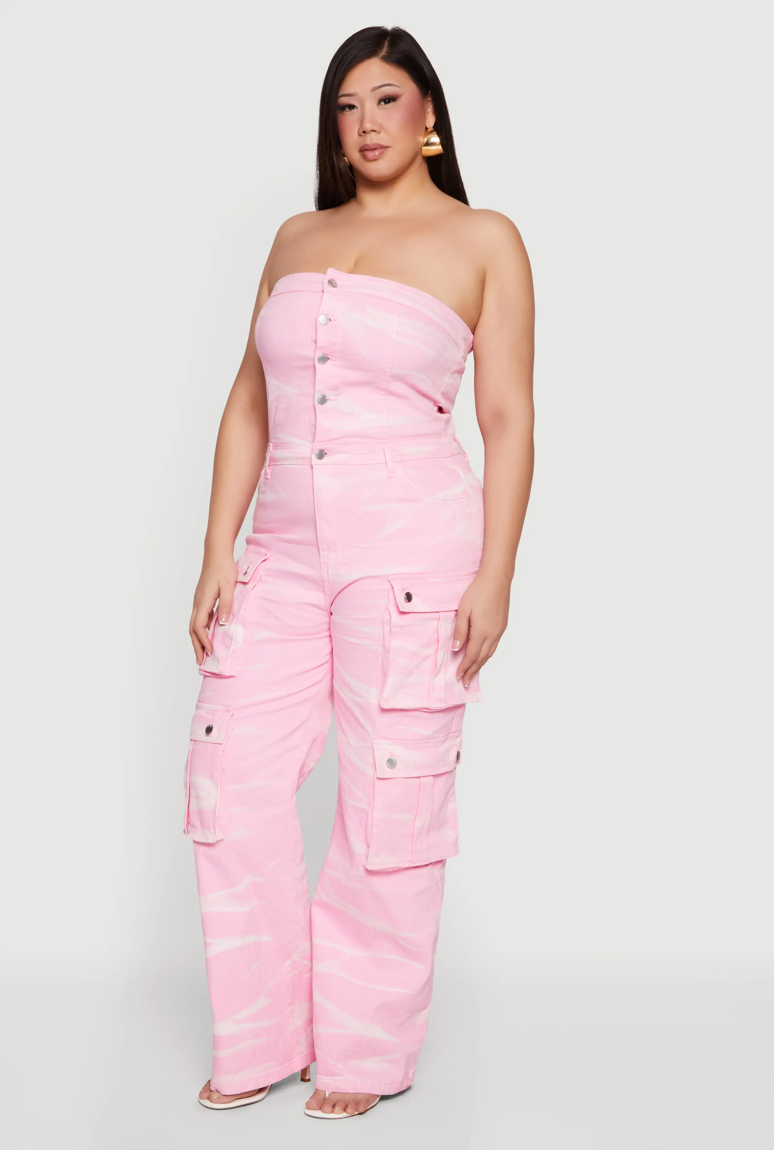 Plus Size Strapless Denim Utility Cargo Jumpsuit sold by Rainbow product image thumbnail 2