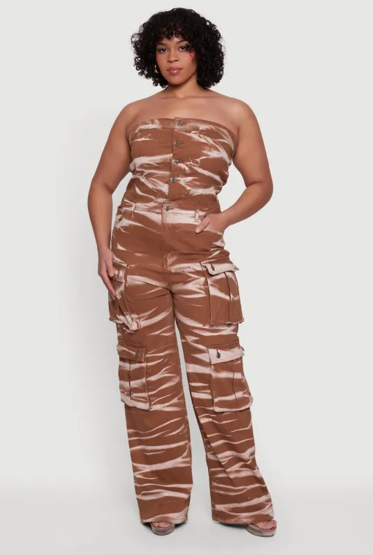 Plus Size Strapless Denim Utility Cargo Jumpsuit made by Daisy
