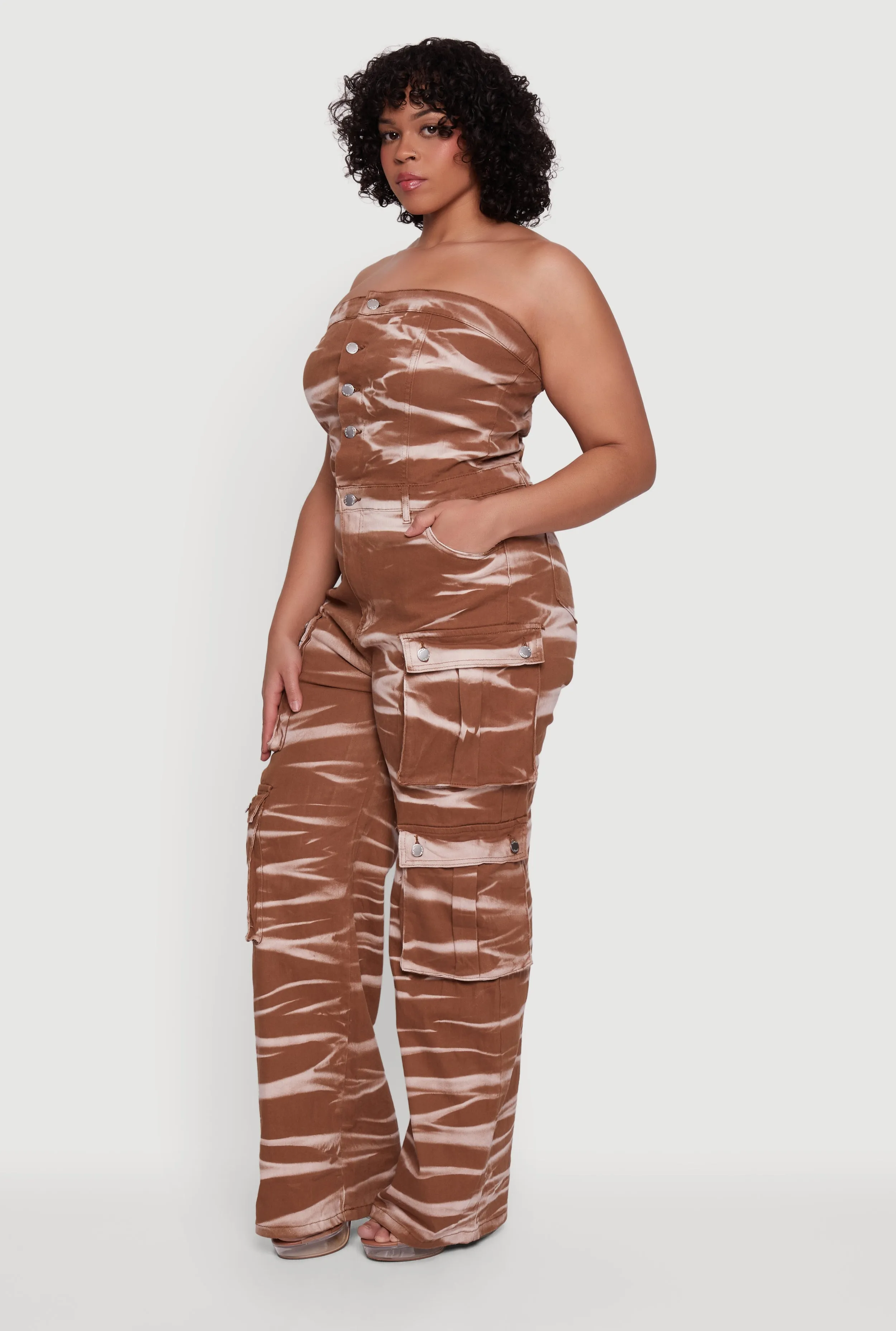 Plus Size Strapless Denim Utility Cargo Jumpsuit sold by Rainbow product image thumbnail 2