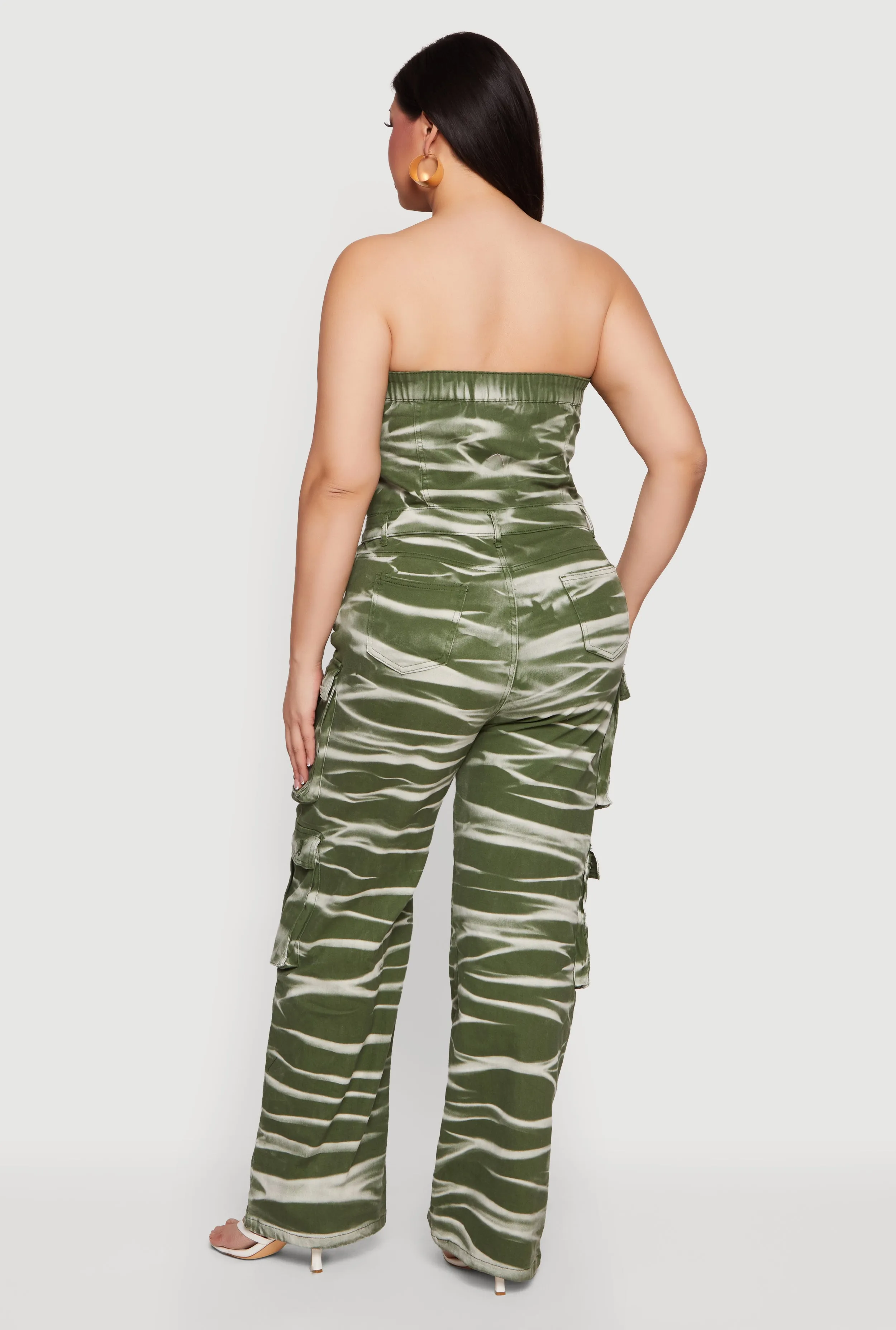 Plus Size Strapless Denim Utility Cargo Jumpsuit sold by Rainbow product image thumbnail 3