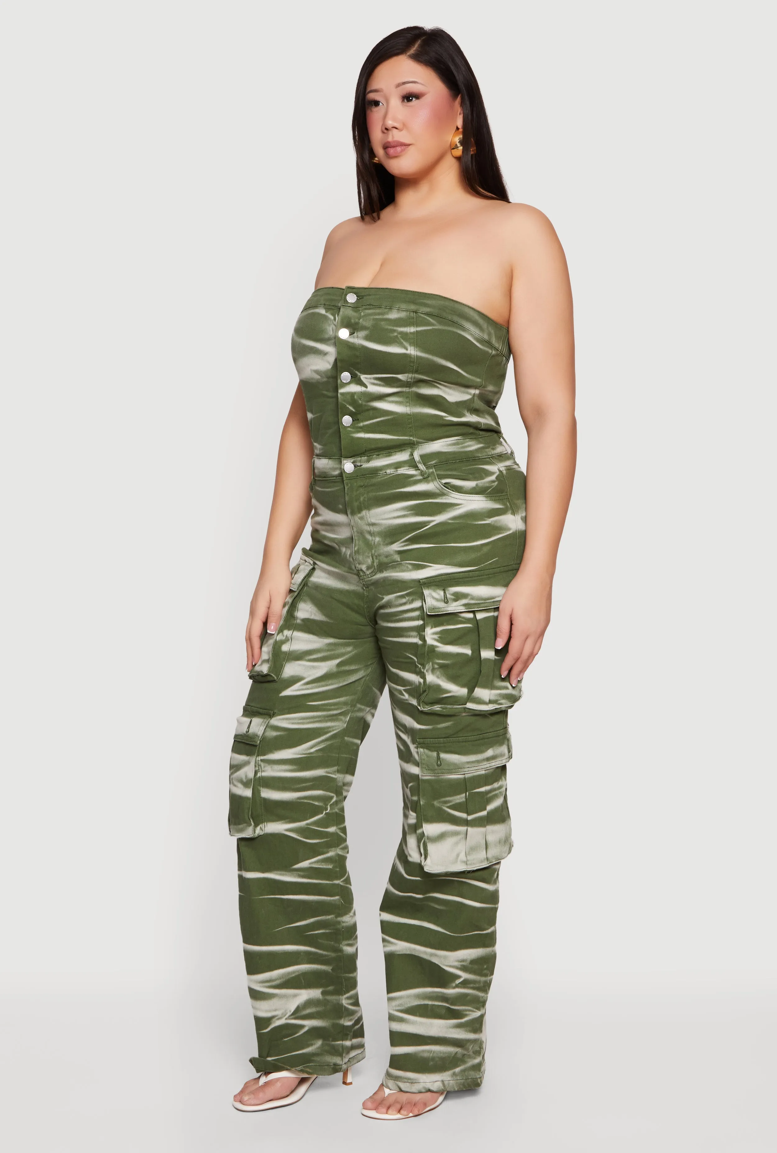 Plus Size Strapless Denim Utility Cargo Jumpsuit sold by Rainbow product image thumbnail 2