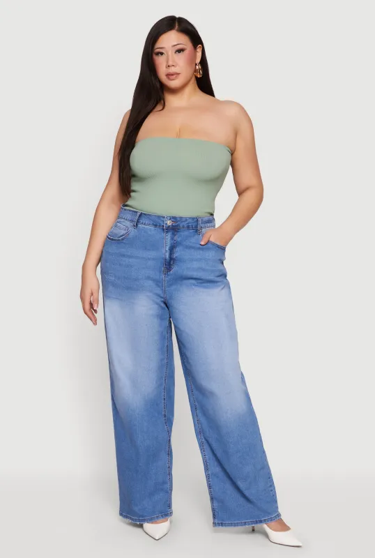Plus Size WAX High Waisted Wide Leg Jeans sold by Rainbow