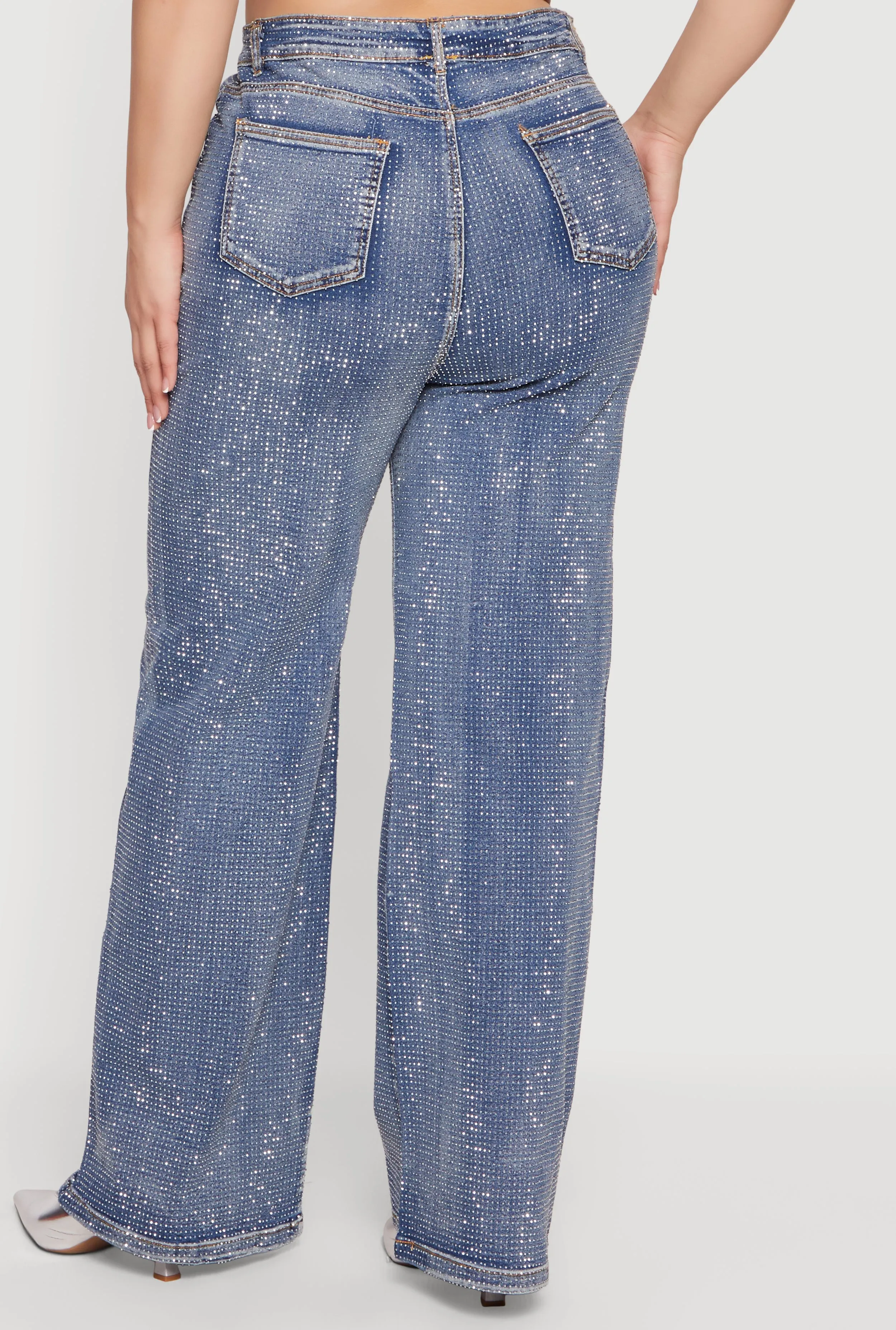 Plus Size Rhinestone Acid Wash Straight Leg Jeans sold by Rainbow product image thumbnail 5