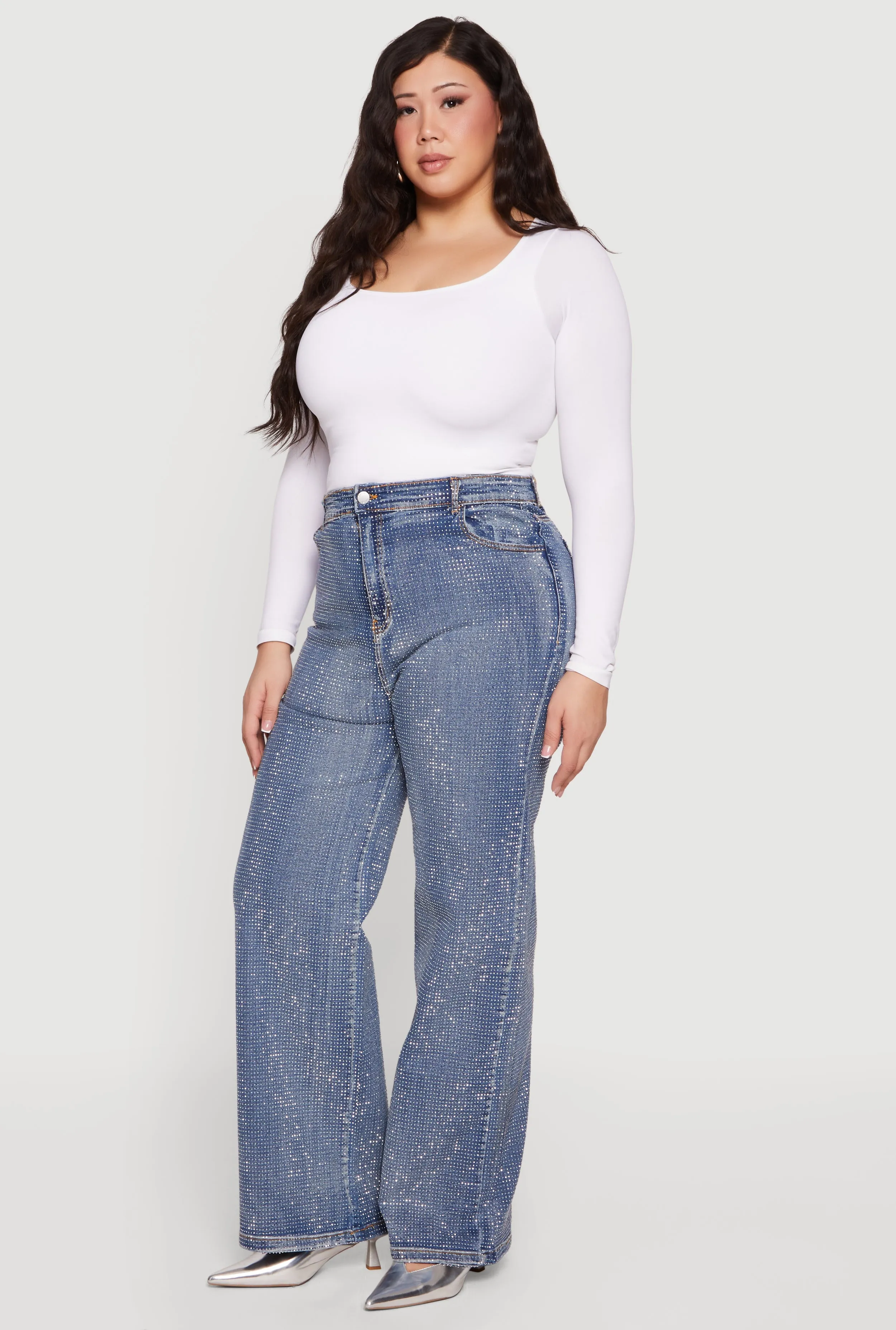 Plus Size Rhinestone Acid Wash Straight Leg Jeans sold by Rainbow product image thumbnail 2