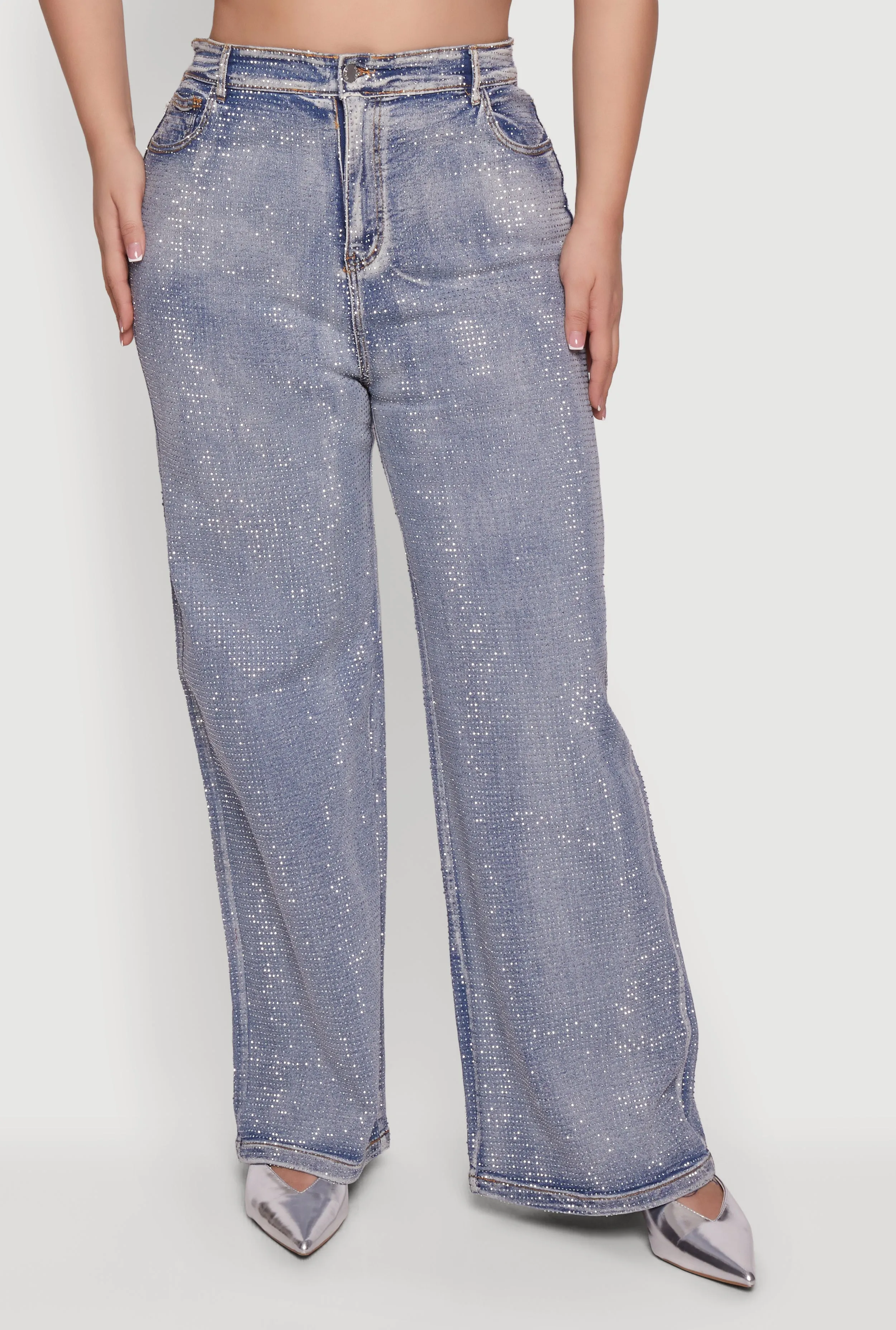 Plus Size Rhinestone Acid Wash Straight Leg Jeans sold by Rainbow product image thumbnail 3