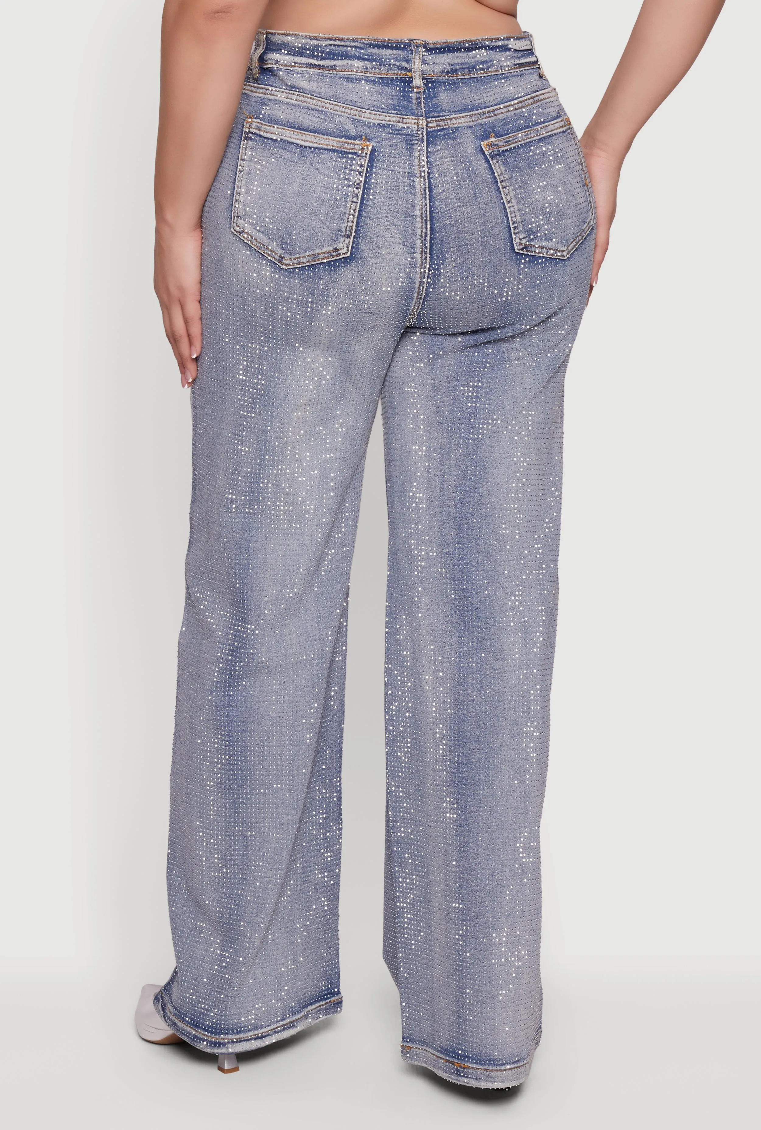 Plus Size Rhinestone Acid Wash Straight Leg Jeans sold by Rainbow product image thumbnail 5