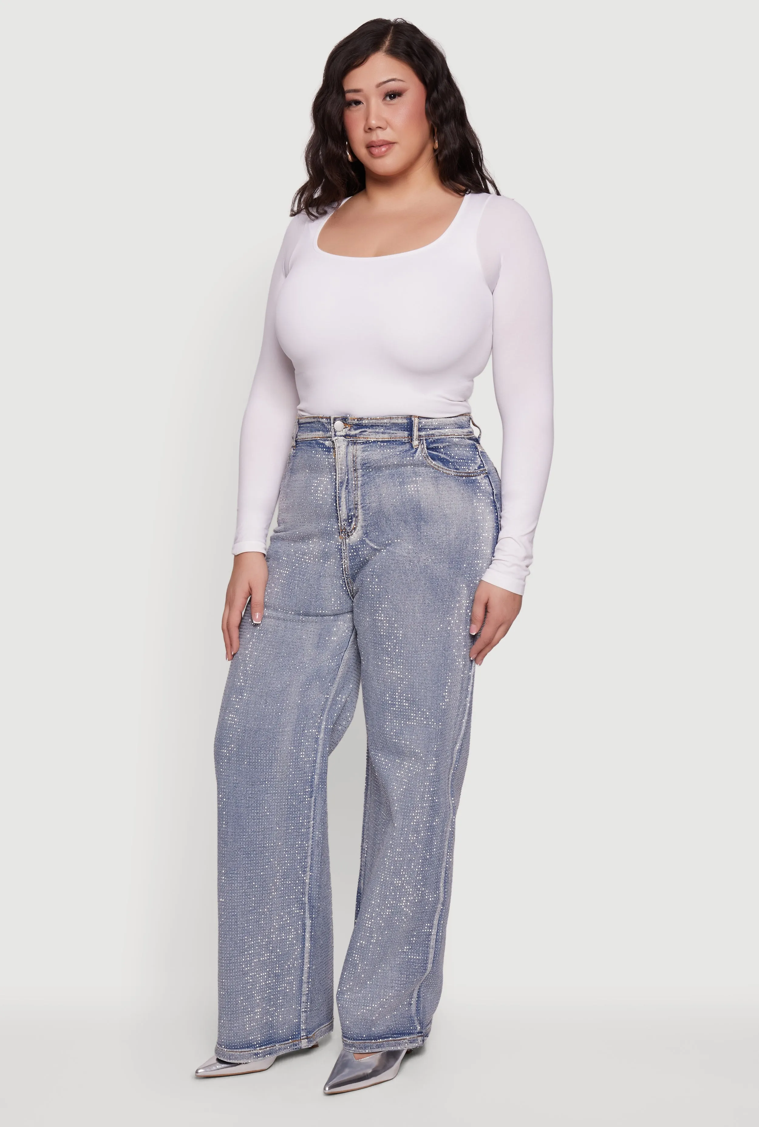 Plus Size Rhinestone Acid Wash Straight Leg Jeans sold by Rainbow product image thumbnail 2