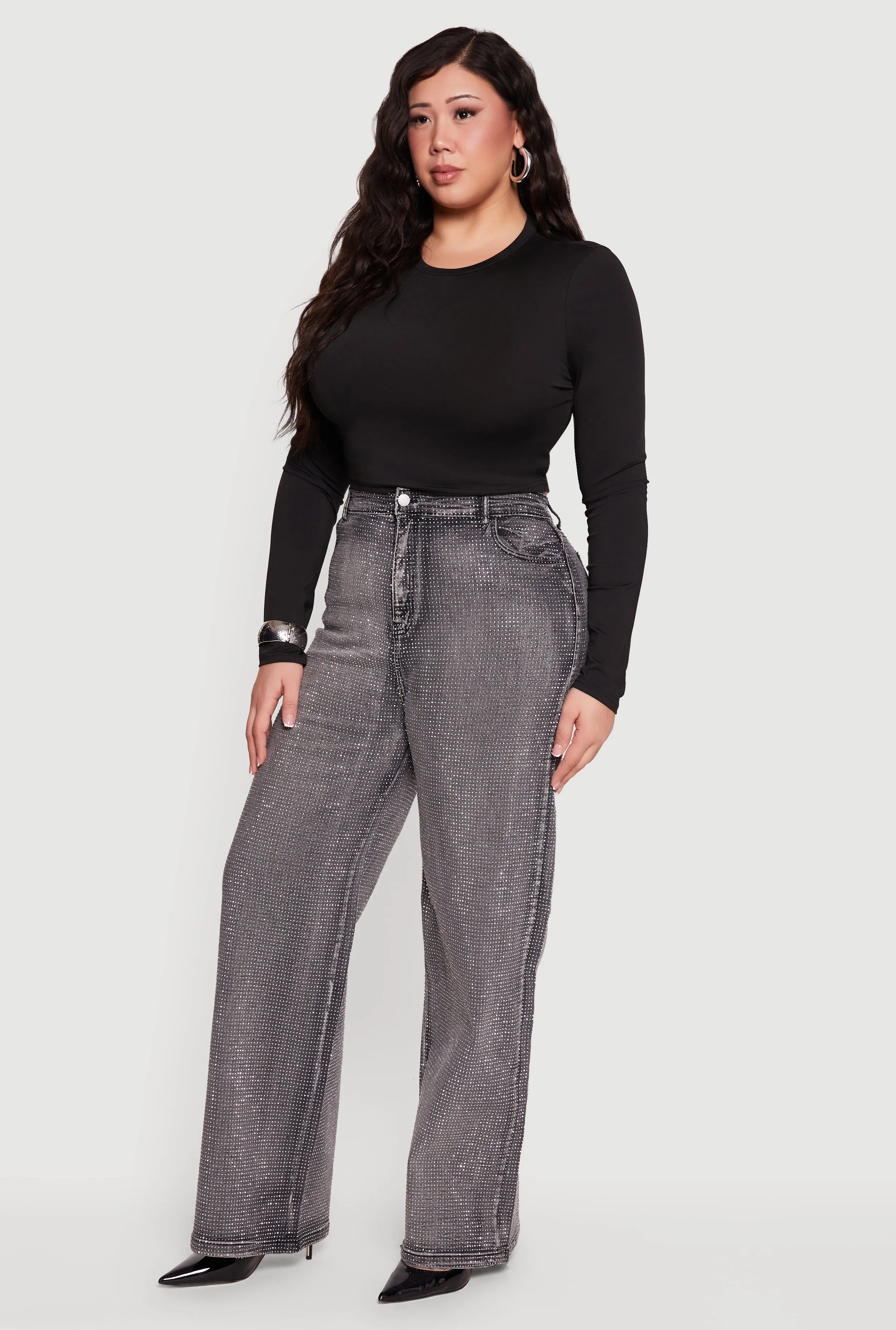 Plus Size Rhinestone Acid Wash Straight Leg Jeans sold by Rainbow product image thumbnail 2