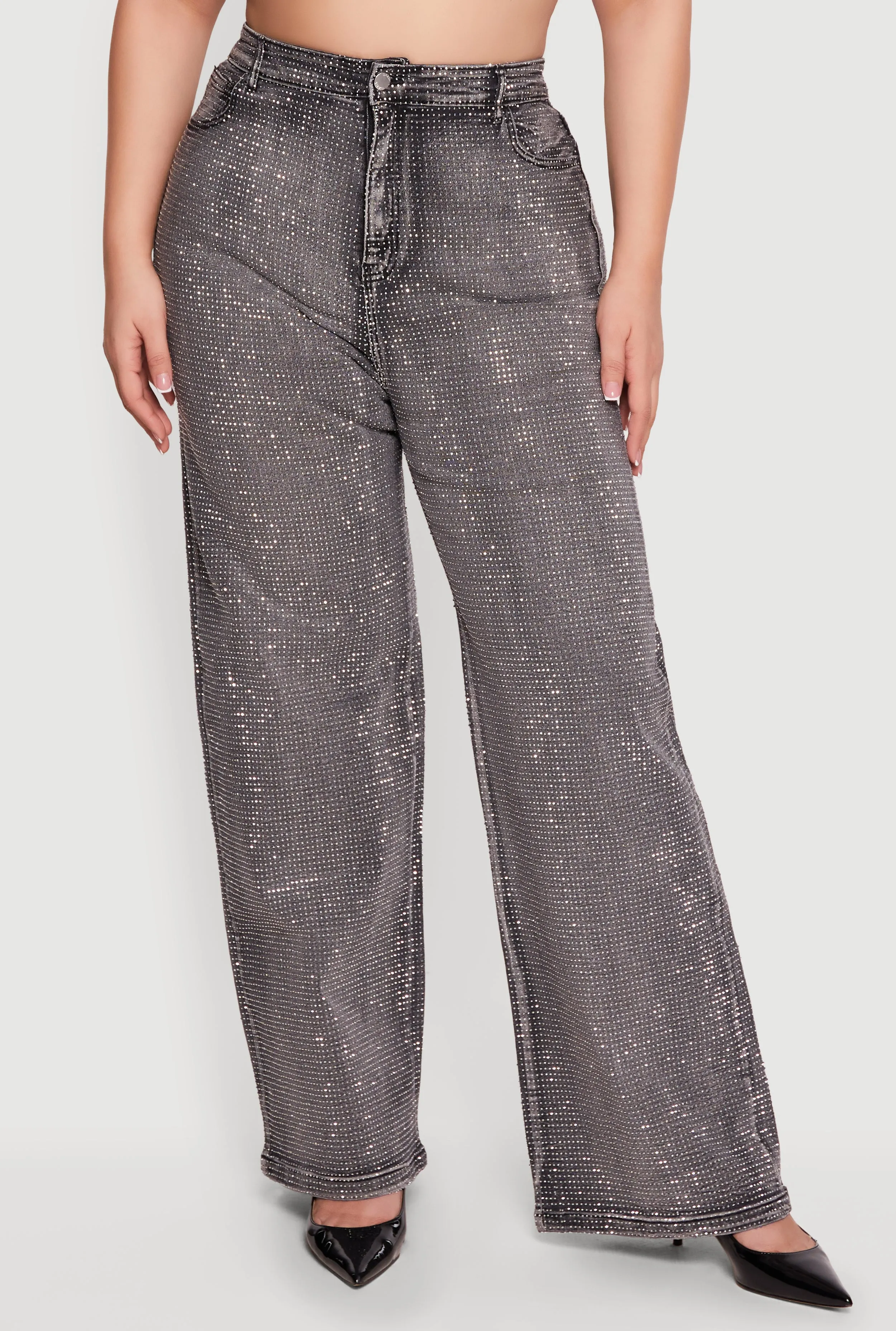 Plus Size Rhinestone Acid Wash Straight Leg Jeans sold by Rainbow product image thumbnail 3