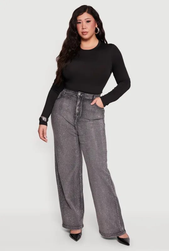 Plus Size Rhinestone Acid Wash Straight Leg Jeans sold by Rainbow