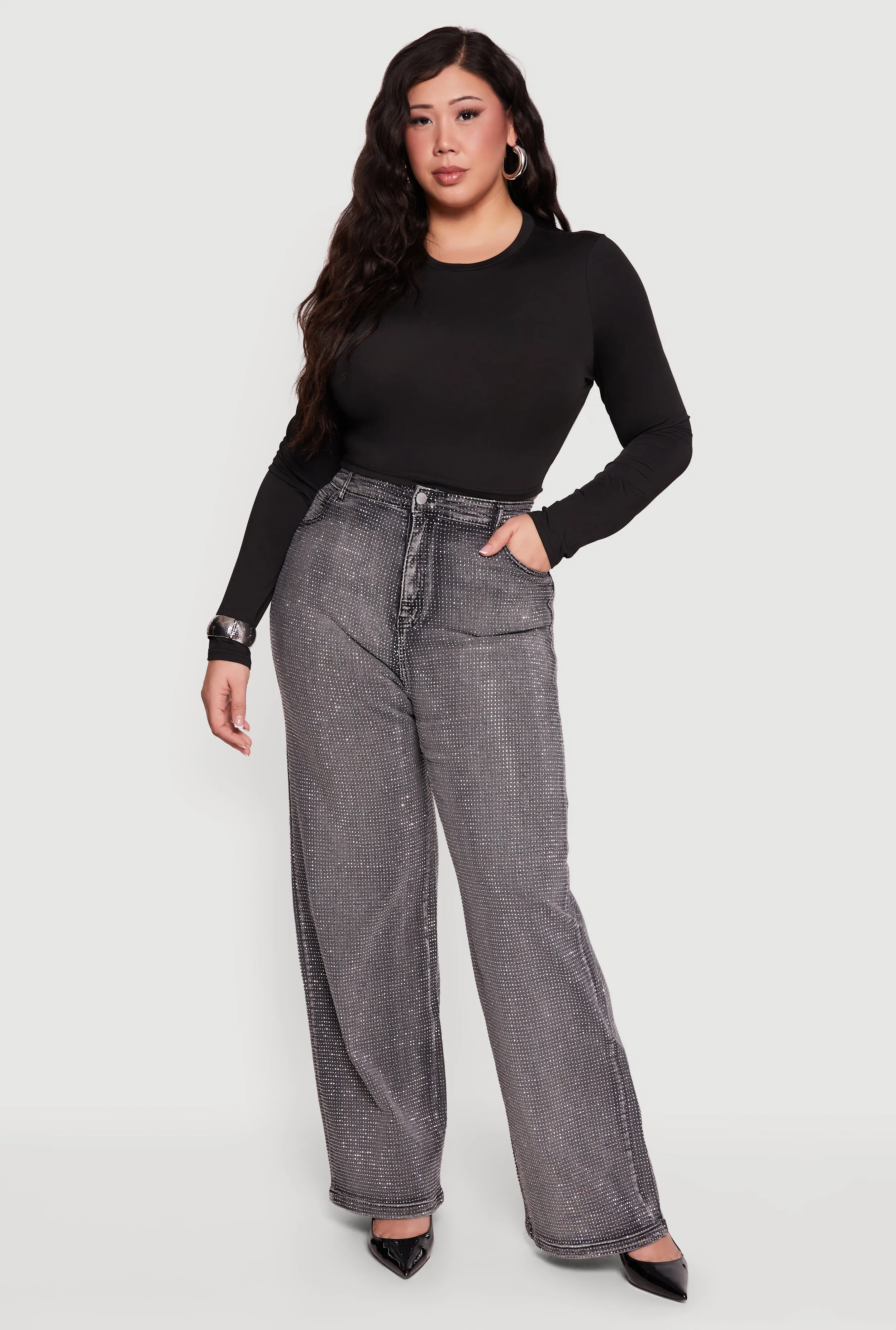 Plus Size Rhinestone Acid Wash Straight Leg Jeans sold by Rainbow