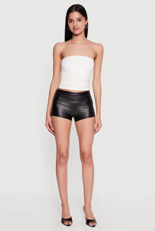 Mid Rise Faux Leather Micro Shorts made by Rainbow