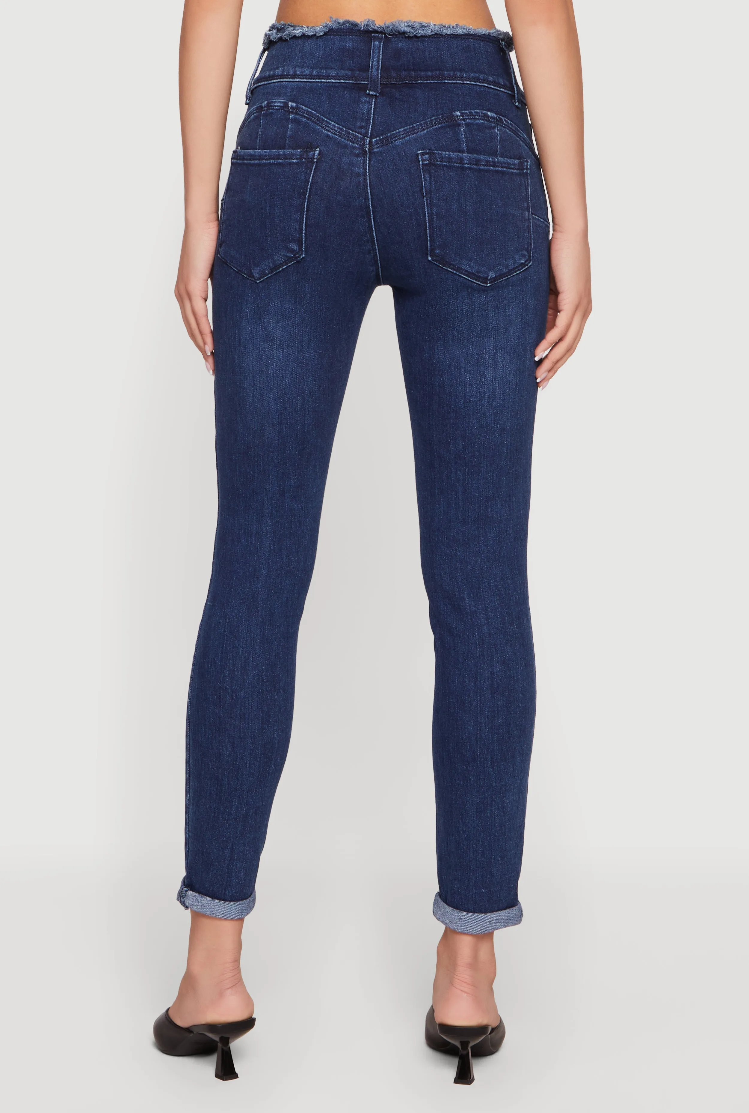 Three Button Frayed Waistband Rolled Cuff Skinny Jeans sold by Rainbow product image thumbnail 5