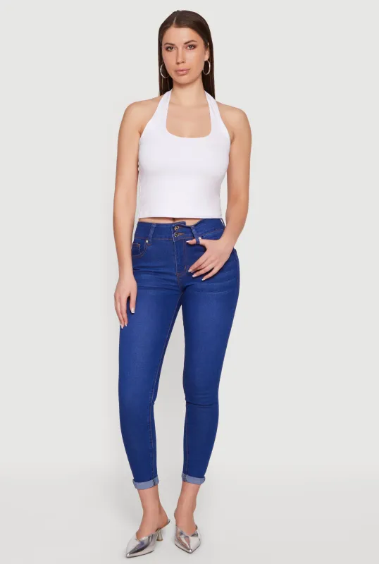 Two Button Rolled Cuff Skinny Jeans made by Rainbow