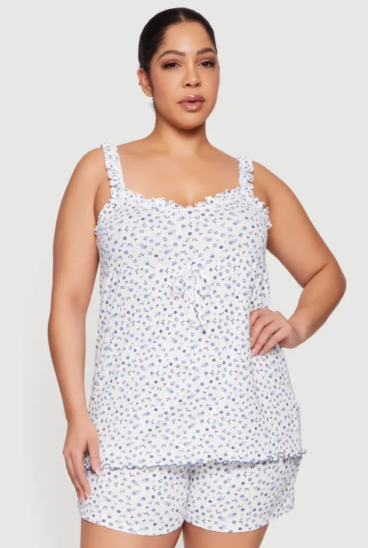 Plus Size Floral Ruffle Trim Pajama Cami and Shorts Set sold by Rainbow