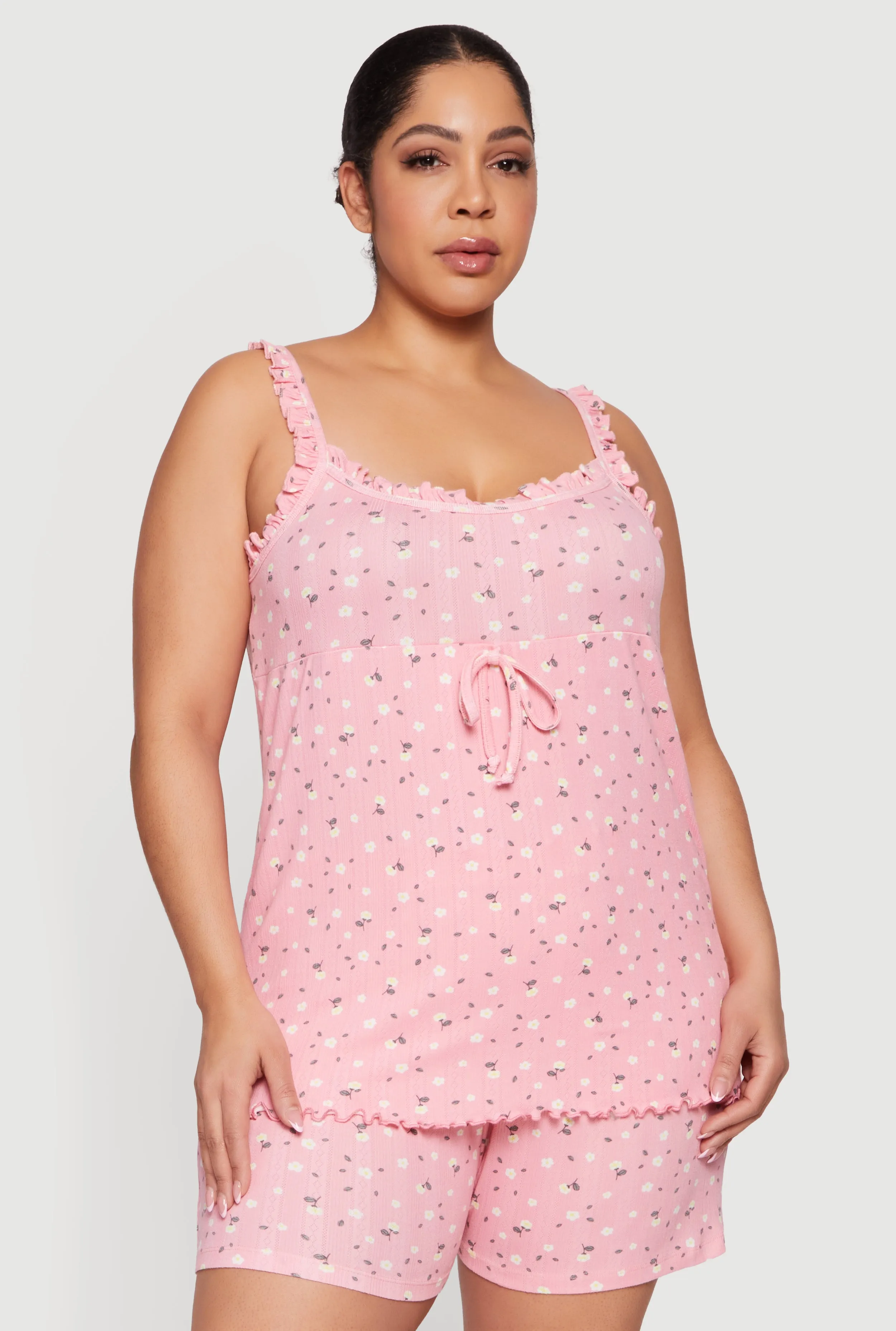 Plus Size Floral Ruffle Trim Pajama Cami and Shorts Set sold by Rainbow product image thumbnail 2