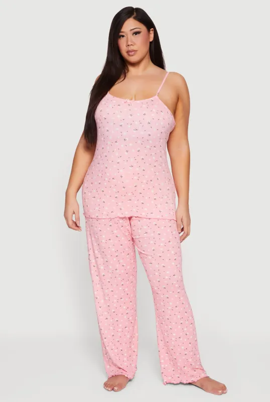 Plus Size Floral Pajama Cami and Pants Set sold by Rainbow
