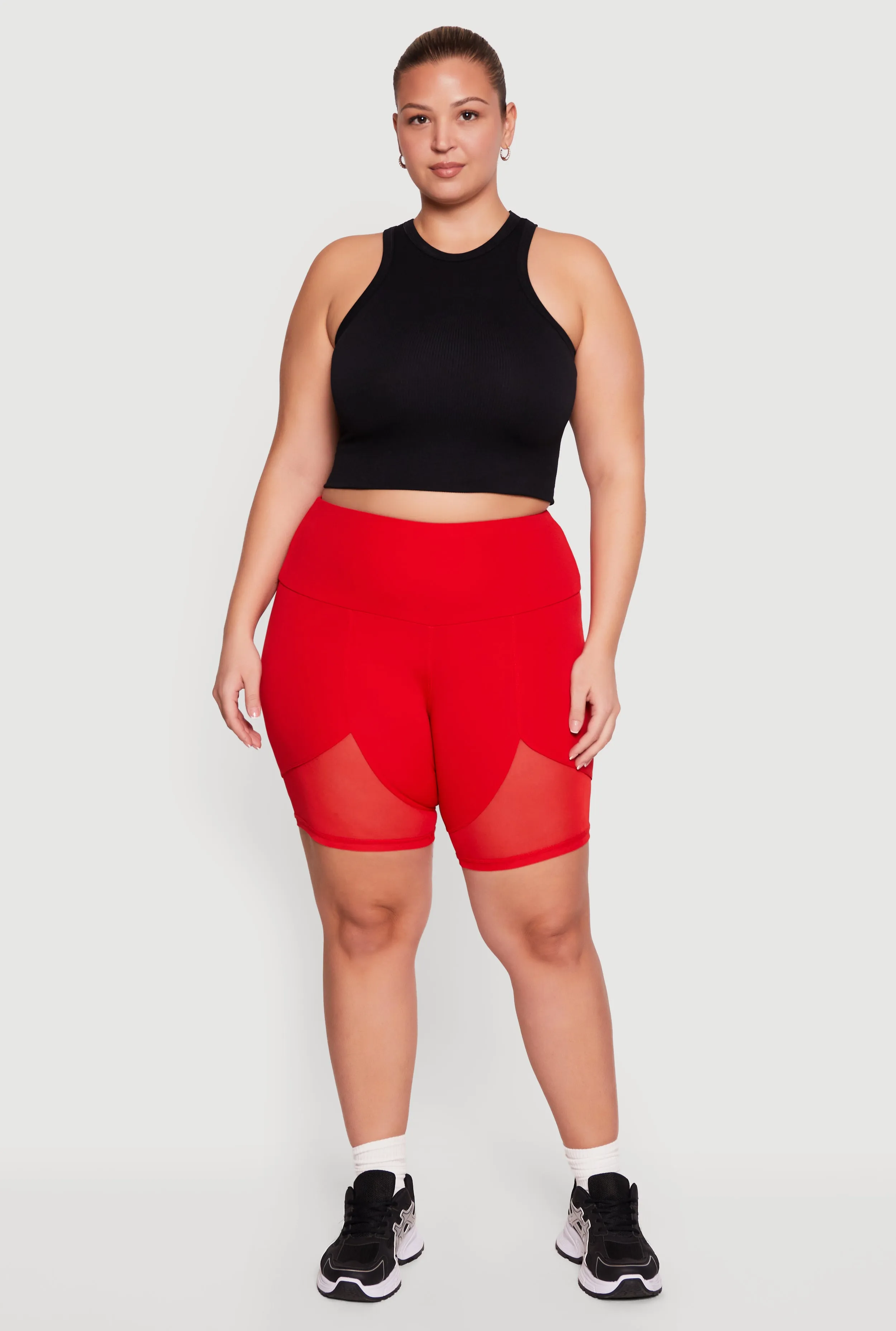 Plus Size High Waisted Mesh Insert Bike Shorts sold by Rainbow