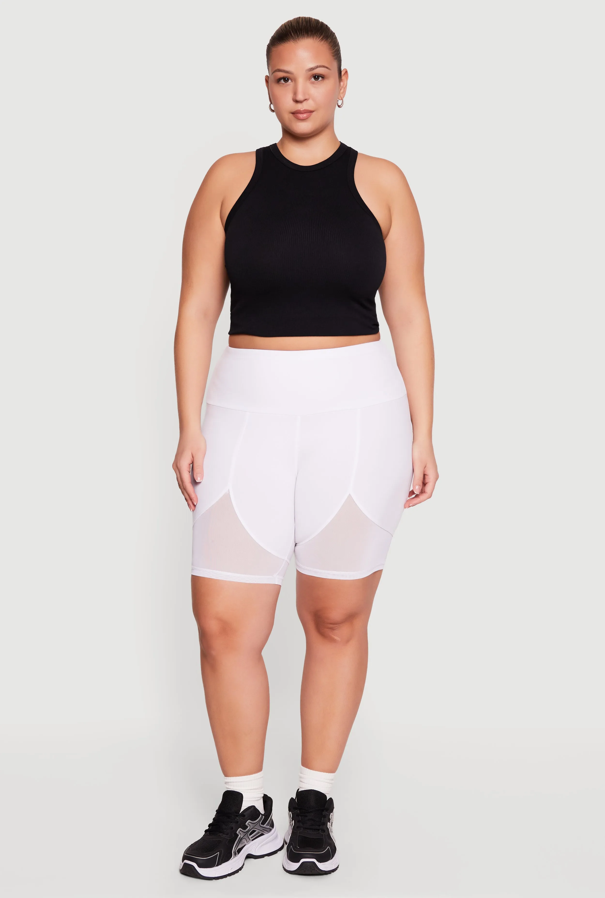 Plus Size High Waisted Mesh Insert Bike Shorts sold by Rainbow product image thumbnail 3