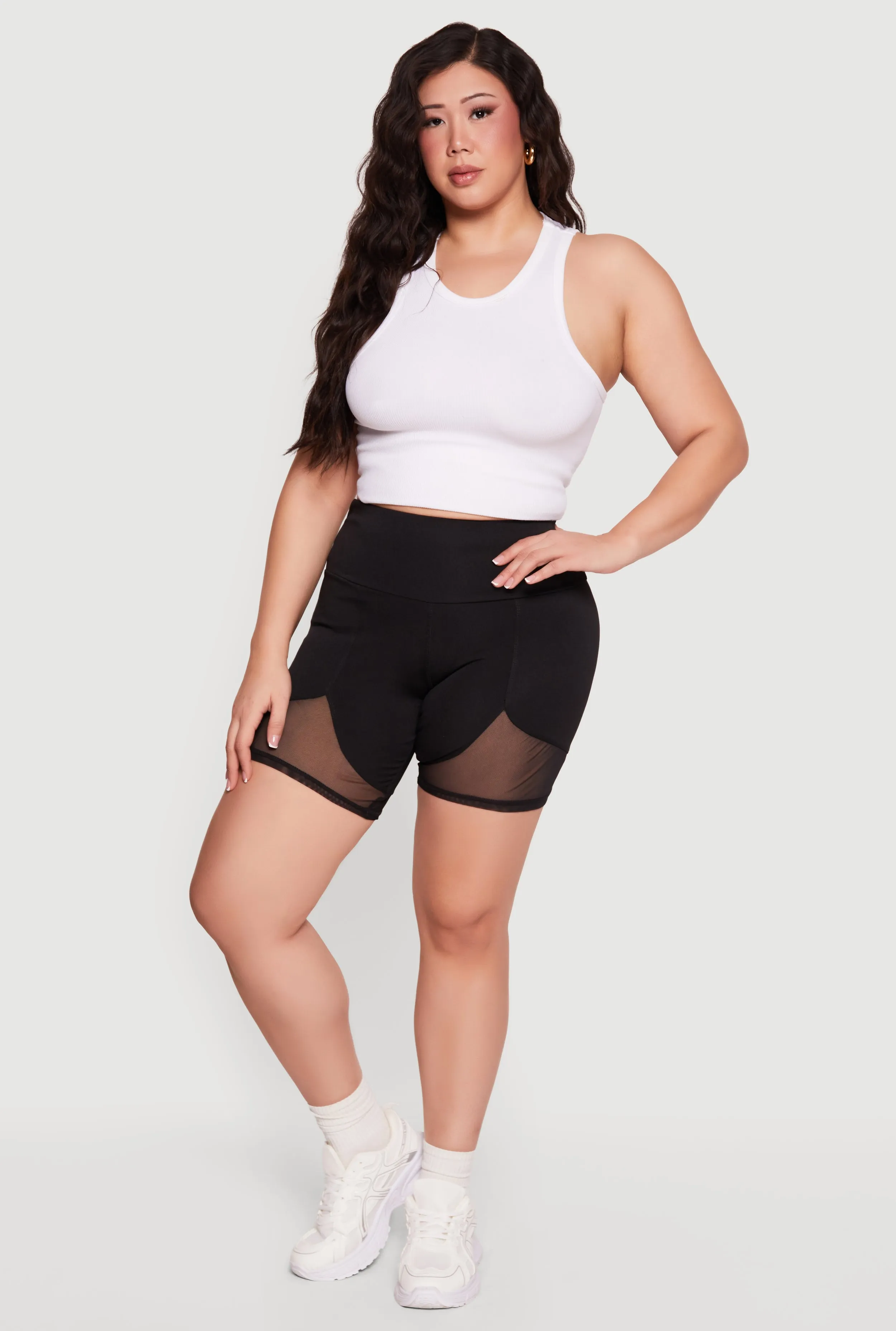 Plus Size High Waisted Mesh Insert Bike Shorts sold by Rainbow product image thumbnail 2