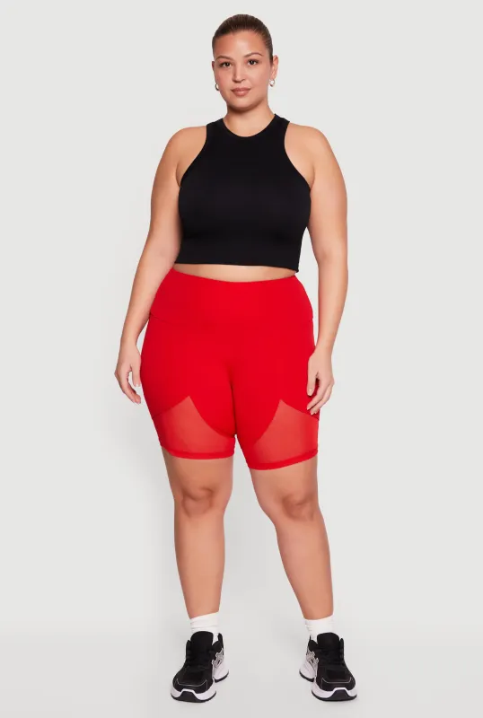 Plus Size High Waisted Mesh Insert Bike Shorts sold by Rainbow