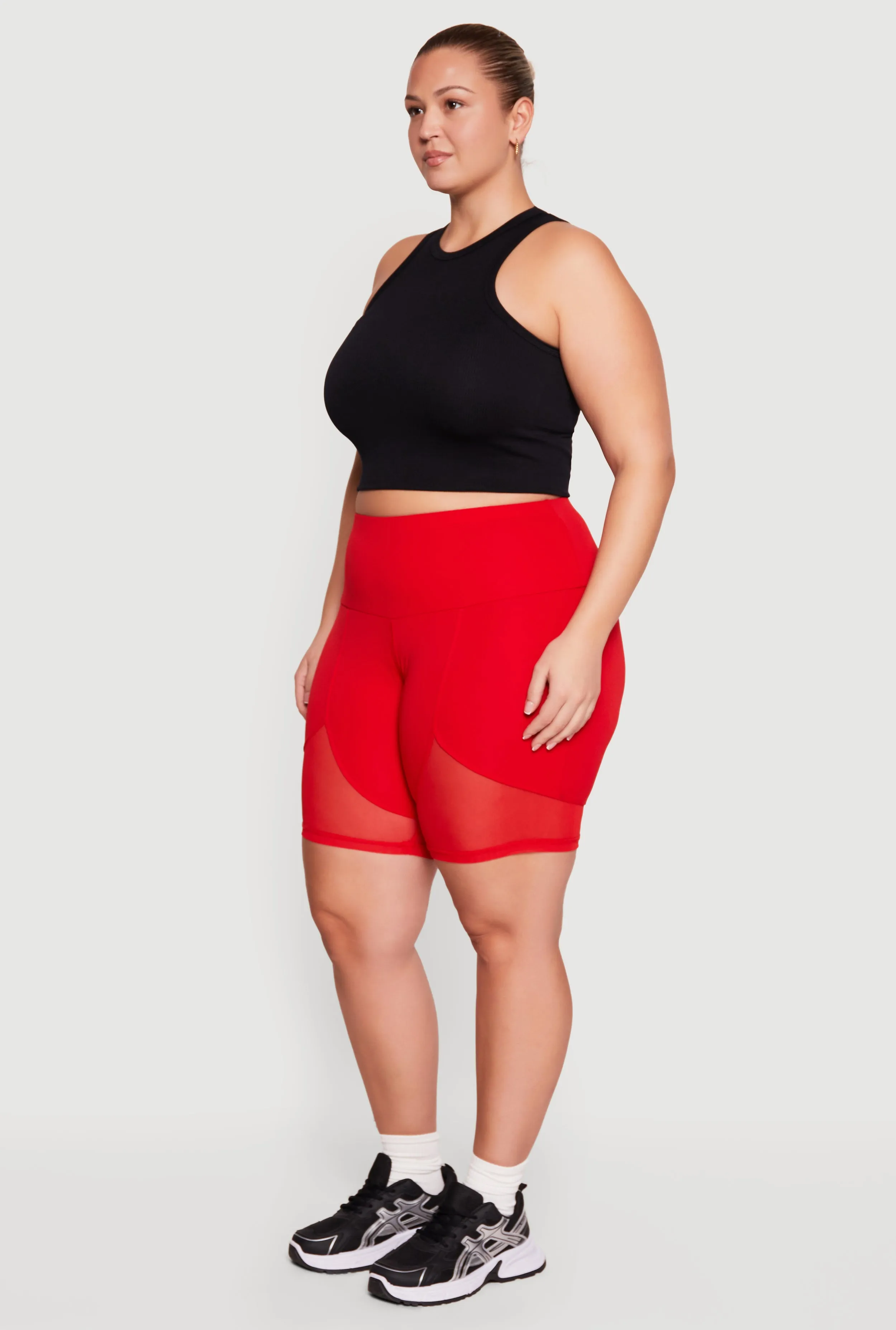 Plus Size High Waisted Mesh Insert Bike Shorts sold by Rainbow product image thumbnail 2